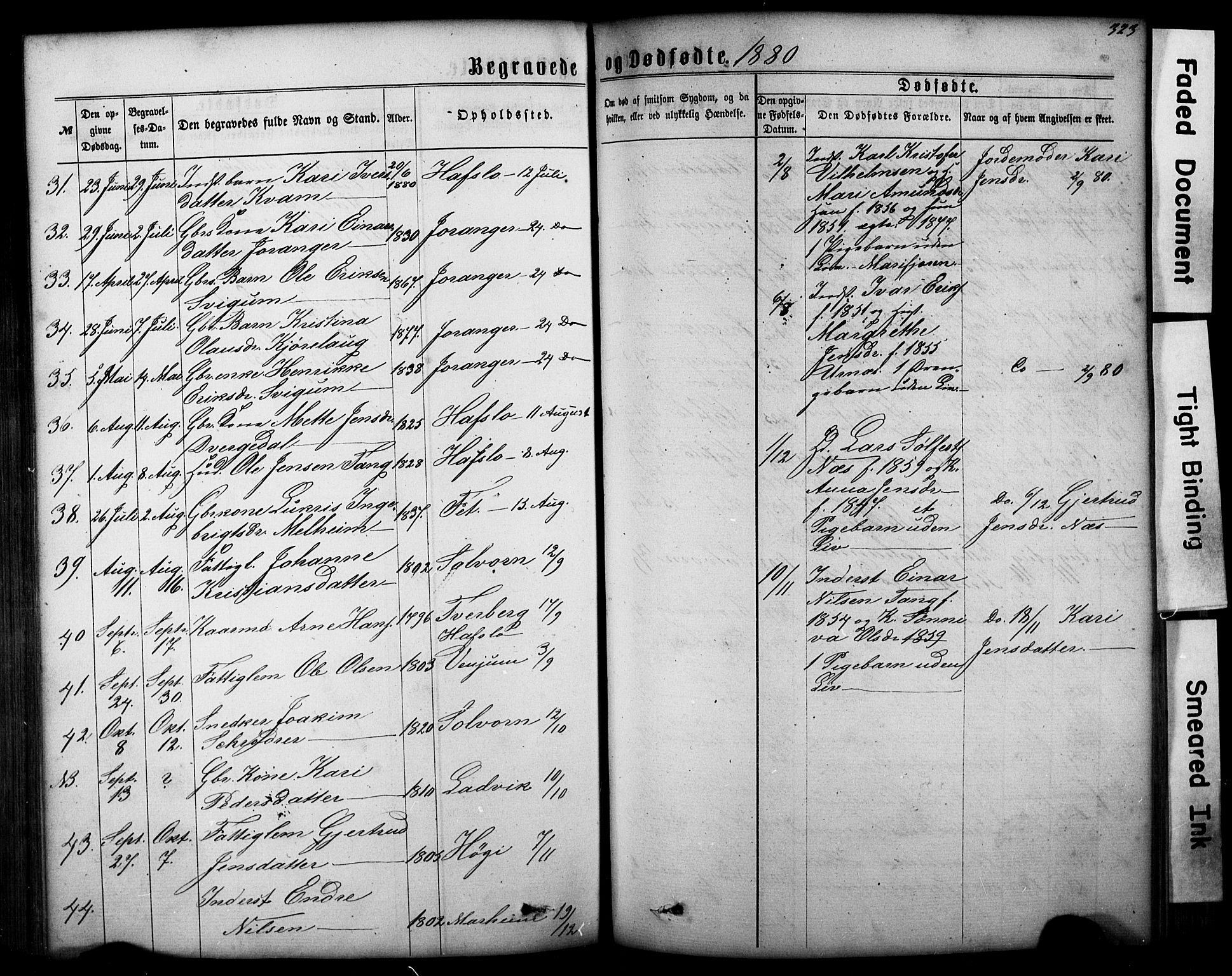 Hafslo sokneprestembete, AV/SAB-A-80301/H/Hab/Haba/L0001: Parish register (copy) no. A 1, 1866-1908, p. 323