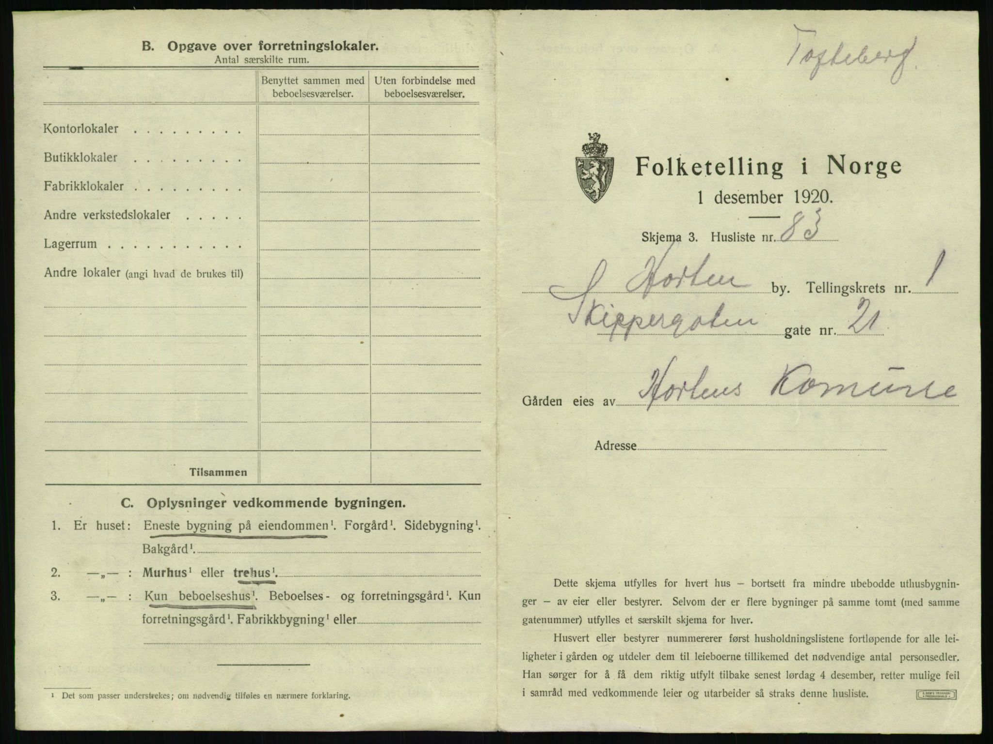 SAKO, 1920 census for Horten, 1920, p. 241