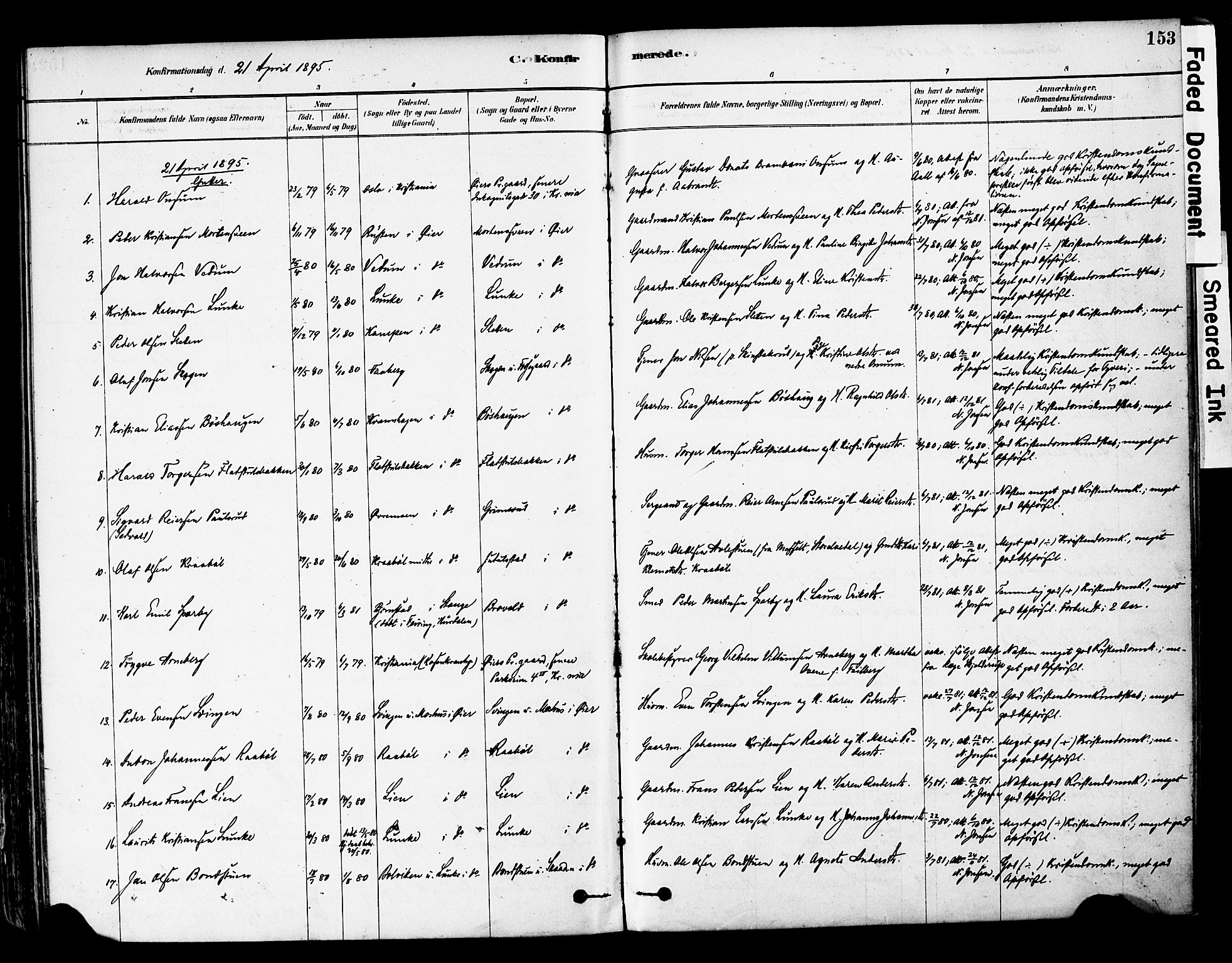 Øyer prestekontor, SAH/PREST-084/H/Ha/Haa/L0008: Parish register (official) no. 8, 1878-1897, p. 153