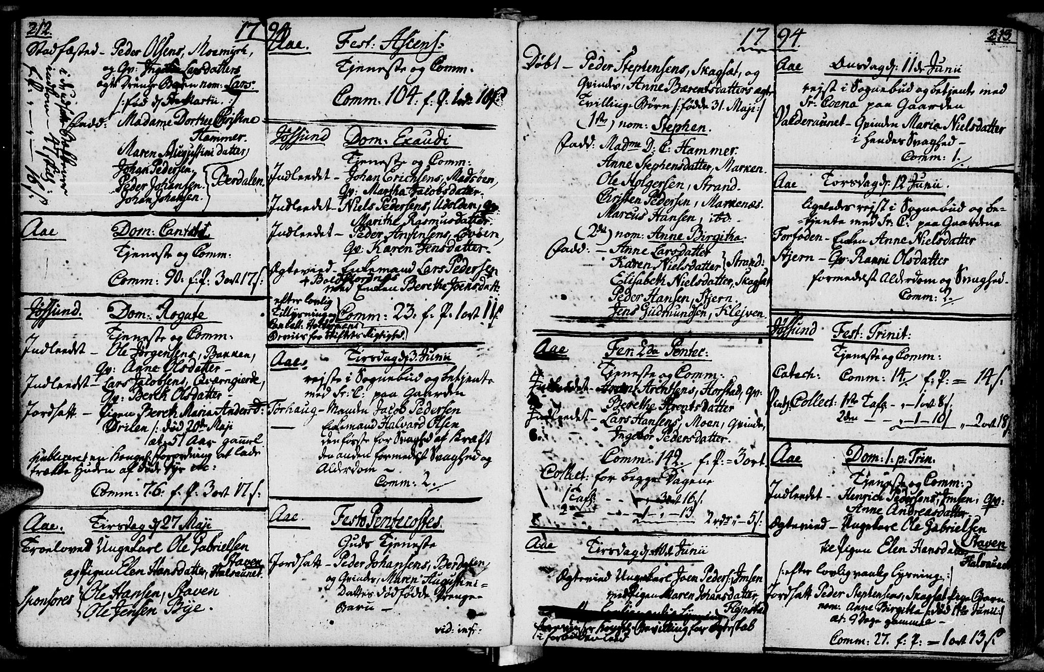 Ministerialprotokoller, klokkerbøker og fødselsregistre - Sør-Trøndelag, SAT/A-1456/655/L0673: Parish register (official) no. 655A02, 1780-1801, p. 212-213