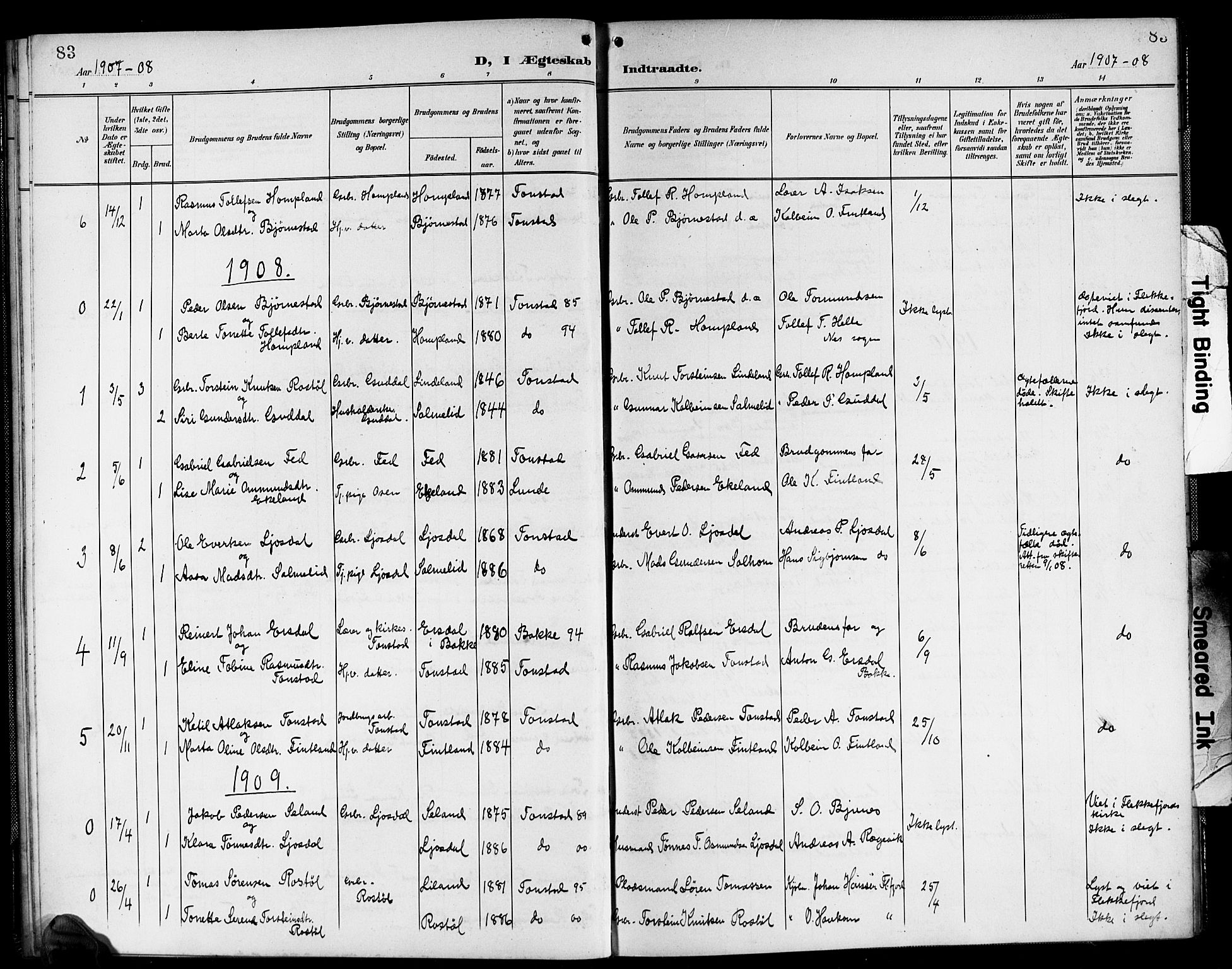 Sirdal sokneprestkontor, AV/SAK-1111-0036/F/Fb/Fbb/L0004: Parish register (copy) no. B 4, 1895-1916, p. 83