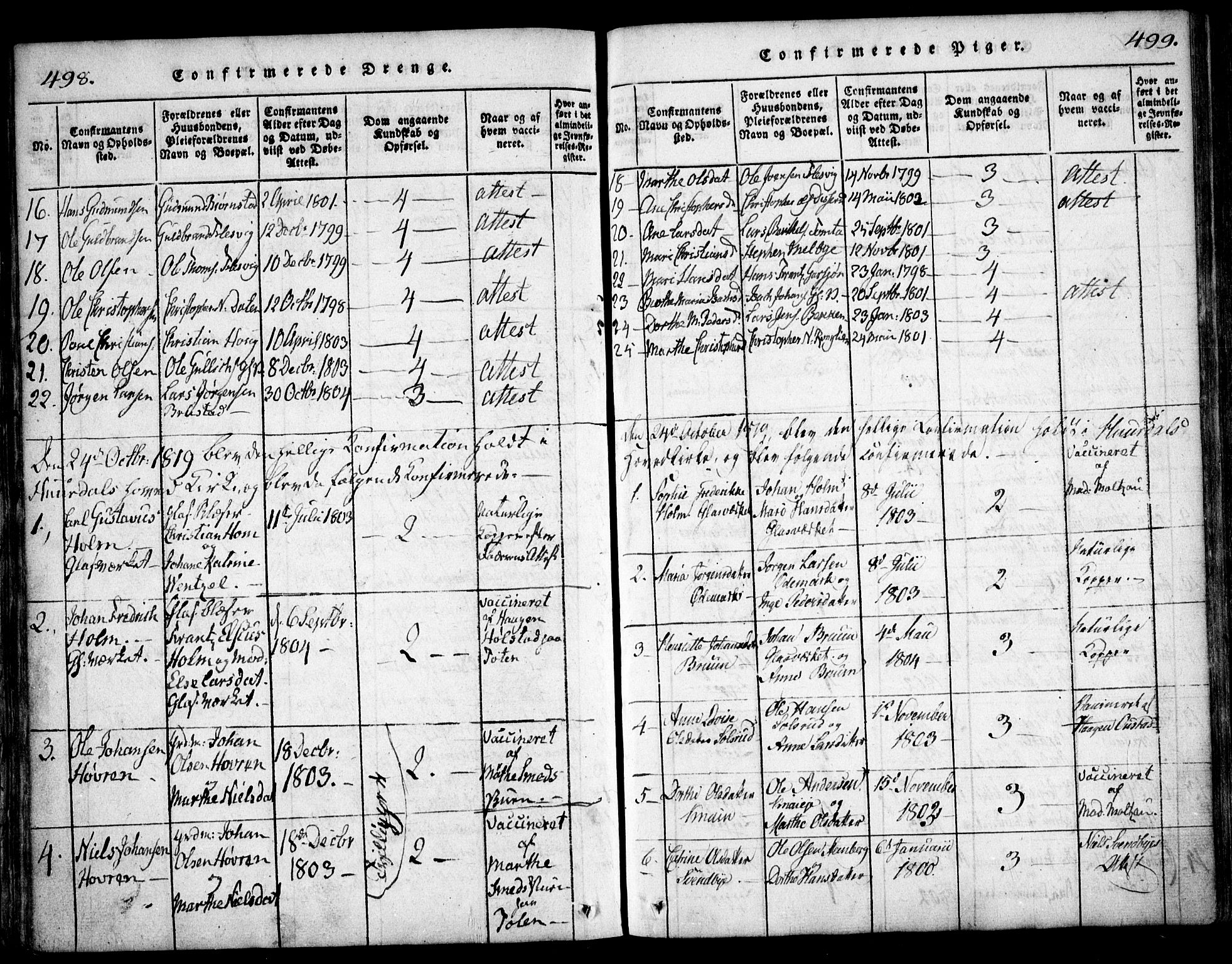 Hurdal prestekontor Kirkebøker, AV/SAO-A-10889/F/Fa/L0003: Parish register (official) no. I 3, 1815-1828, p. 498-499