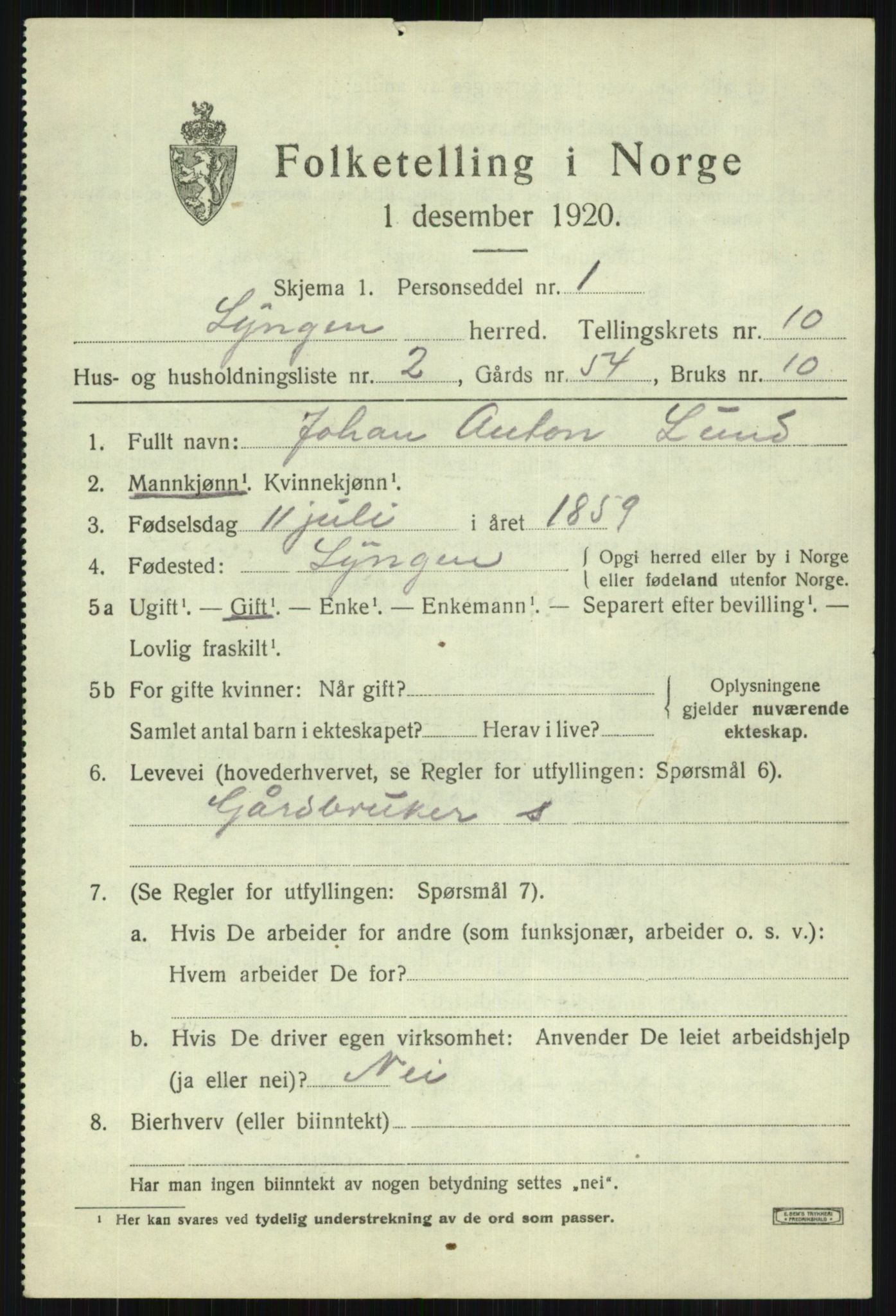 SATØ, 1920 census for Lyngen, 1920, p. 8117