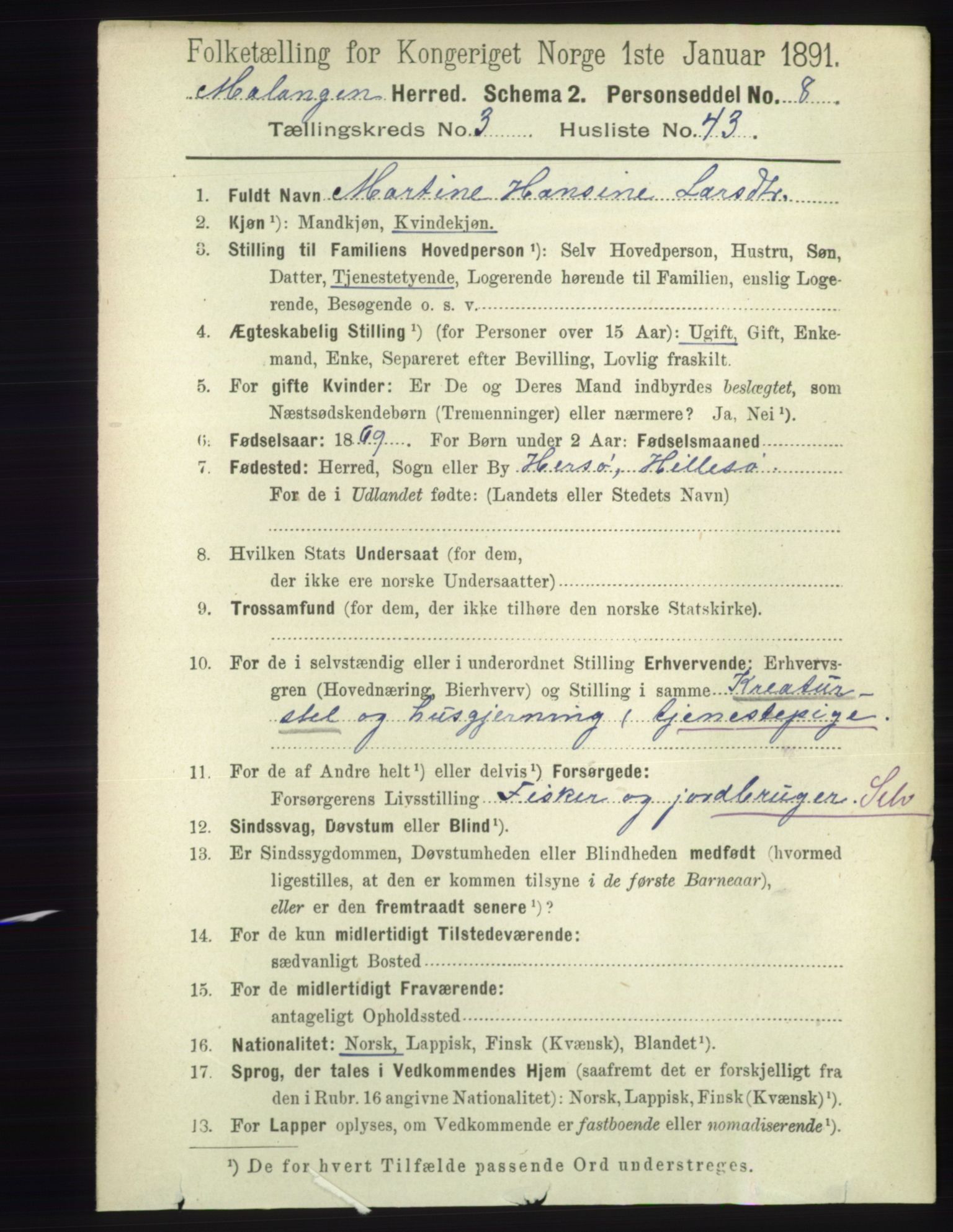 RA, 1891 census for 1932 Malangen, 1891, p. 1034