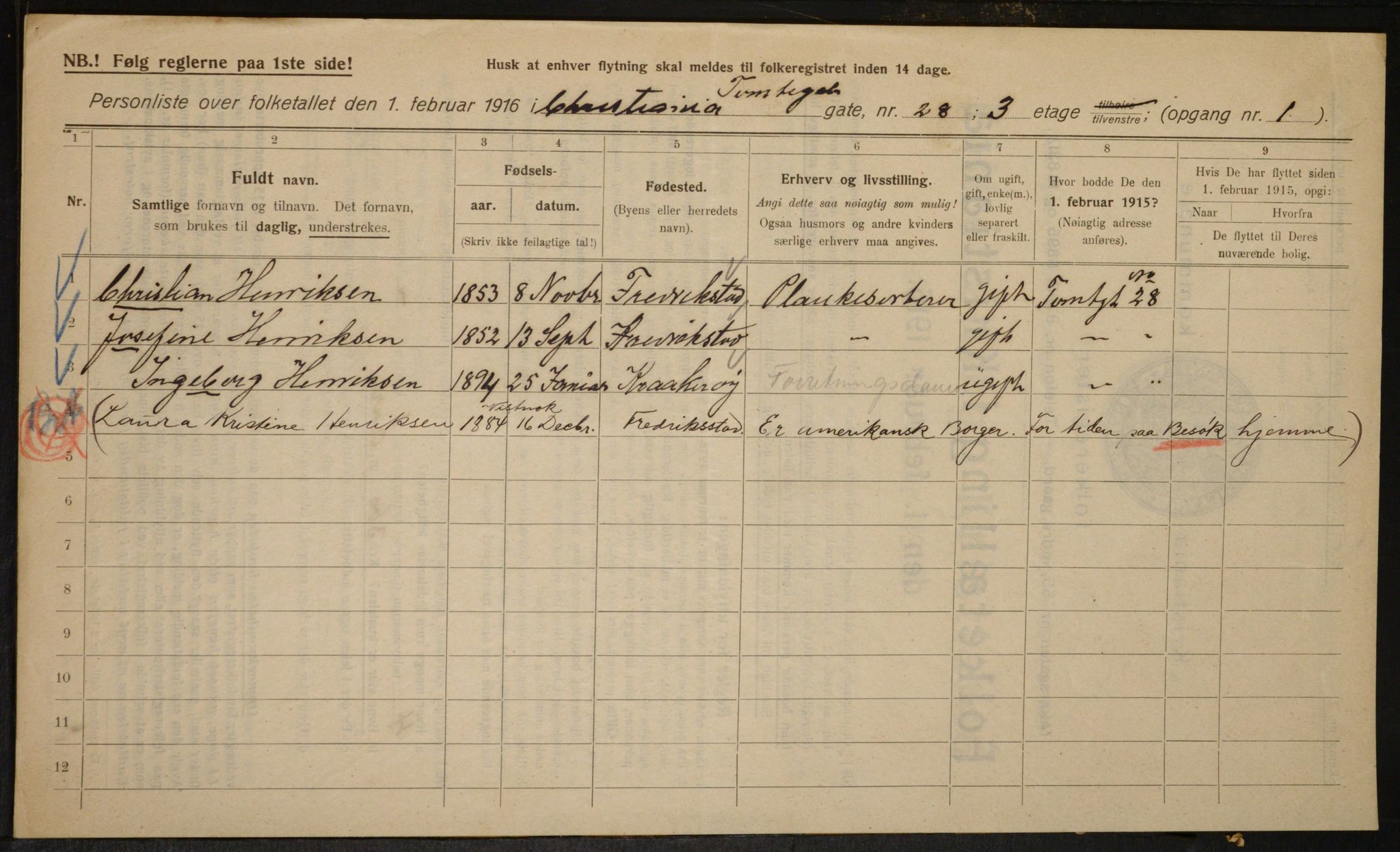 OBA, Municipal Census 1916 for Kristiania, 1916, p. 116927