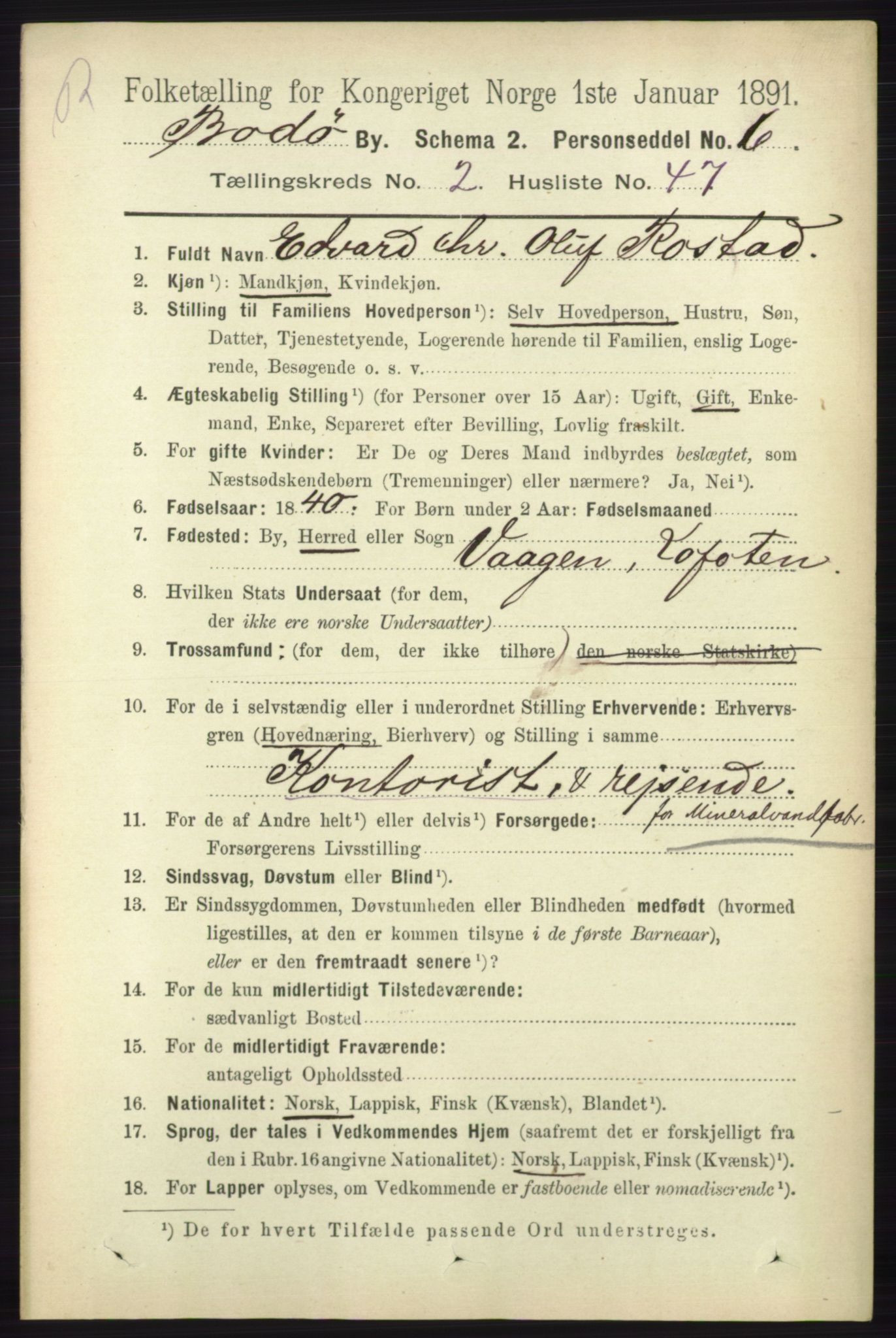 RA, 1891 census for 1804 Bodø, 1891, p. 1600