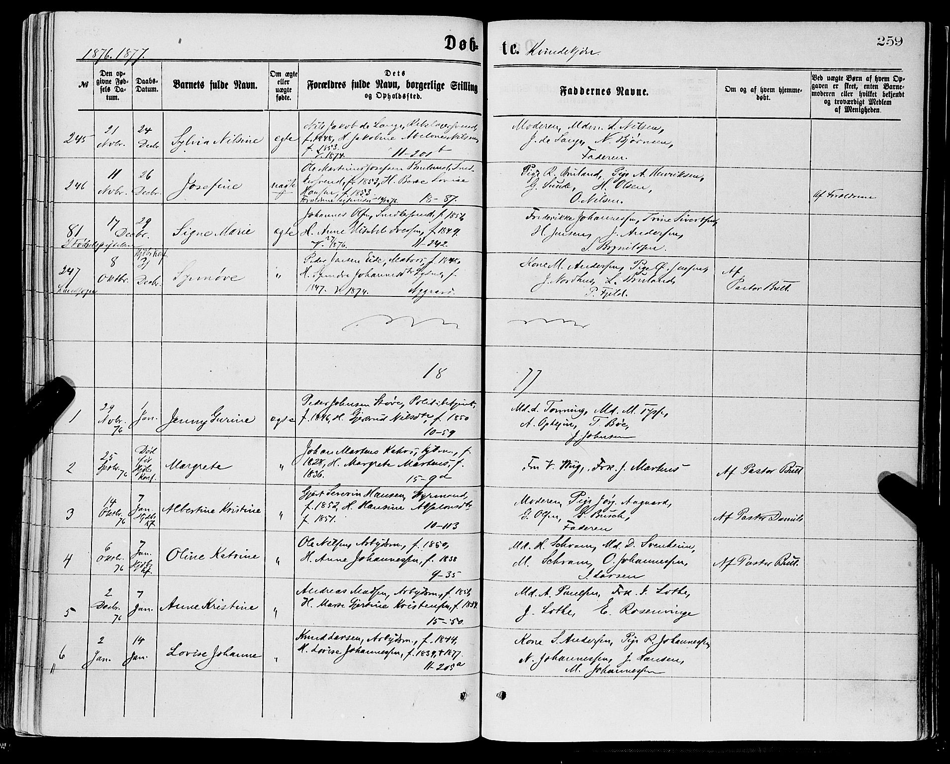 Domkirken sokneprestembete, SAB/A-74801/H/Haa/L0022: Parish register (official) no. B 5, 1872-1878, p. 259