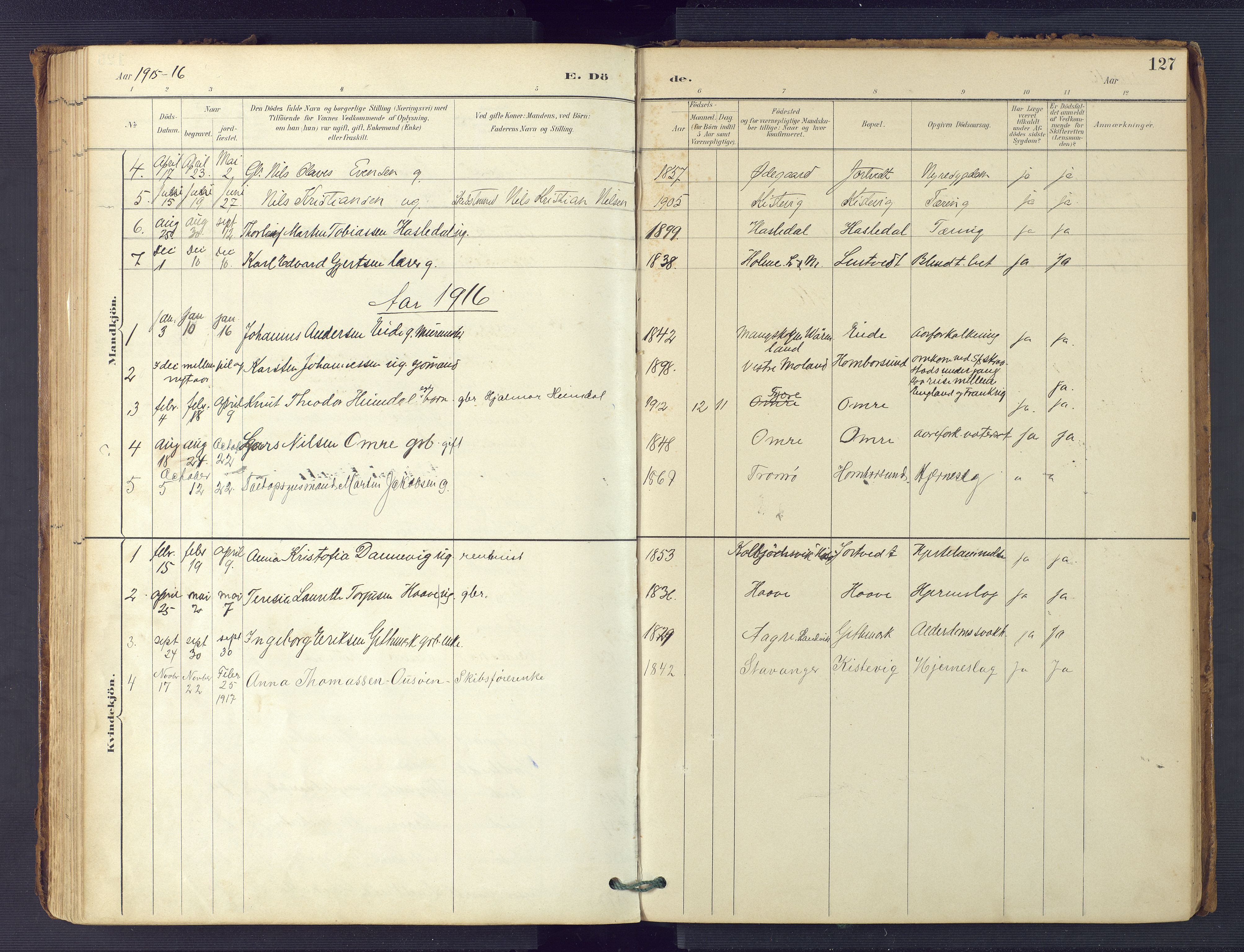 Hommedal sokneprestkontor, SAK/1111-0023/F/Fa/Faa/L0003: Parish register (official) no. A 3, 1885-1916, p. 127