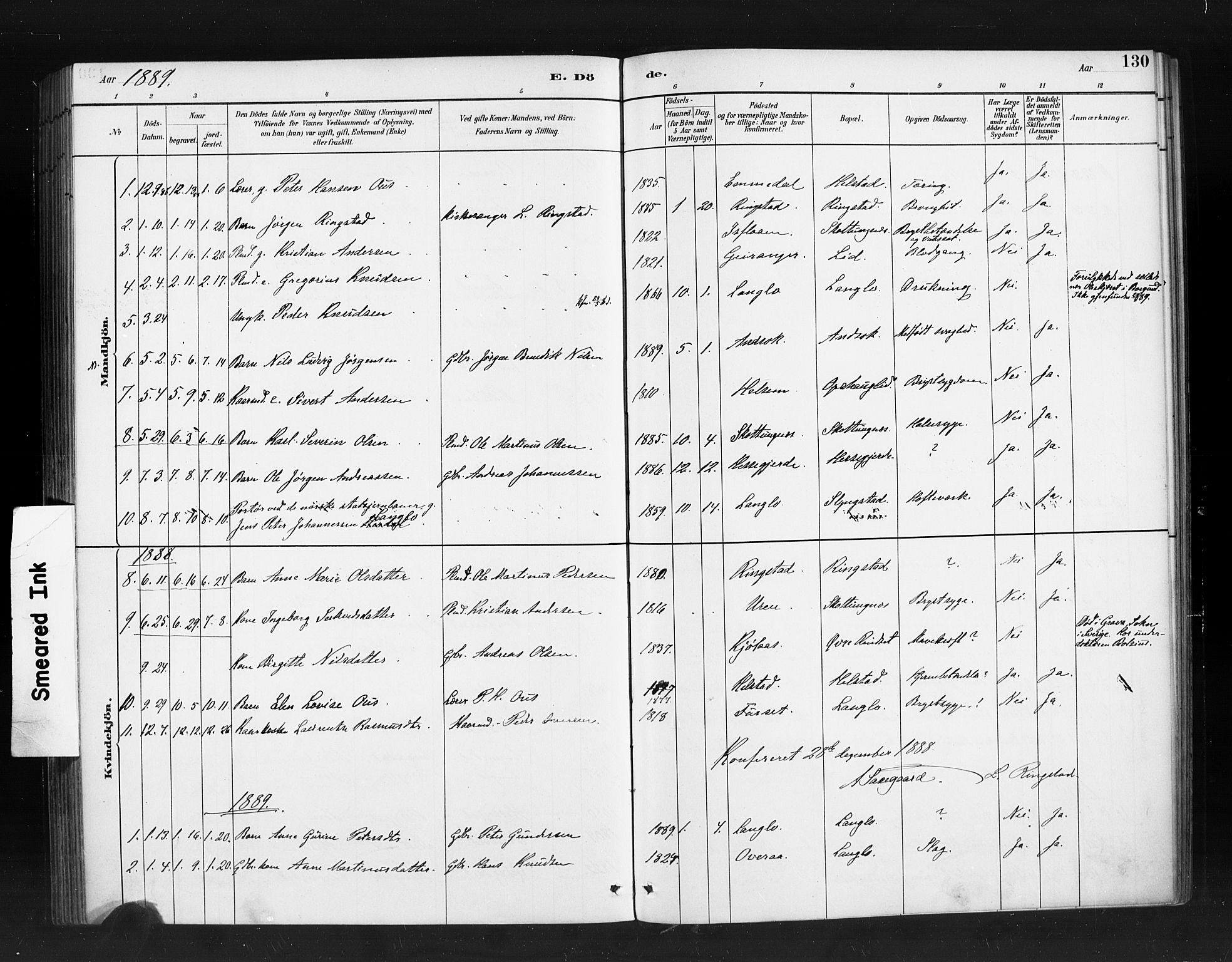 Ministerialprotokoller, klokkerbøker og fødselsregistre - Møre og Romsdal, SAT/A-1454/520/L0283: Parish register (official) no. 520A12, 1882-1898, p. 130