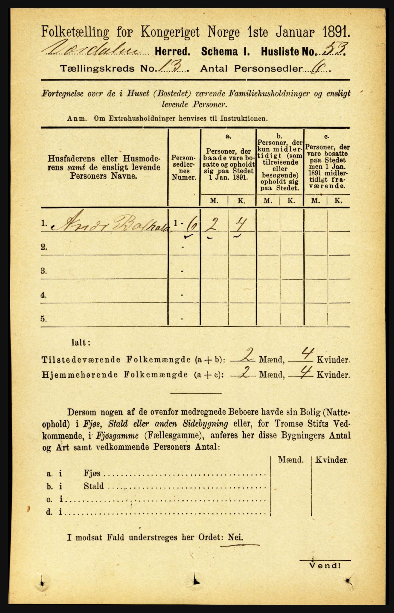 RA, 1891 census for 1721 Verdal, 1891, p. 6865