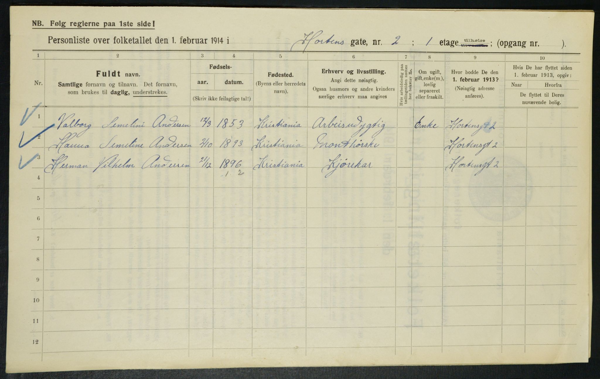 OBA, Municipal Census 1914 for Kristiania, 1914, p. 41464