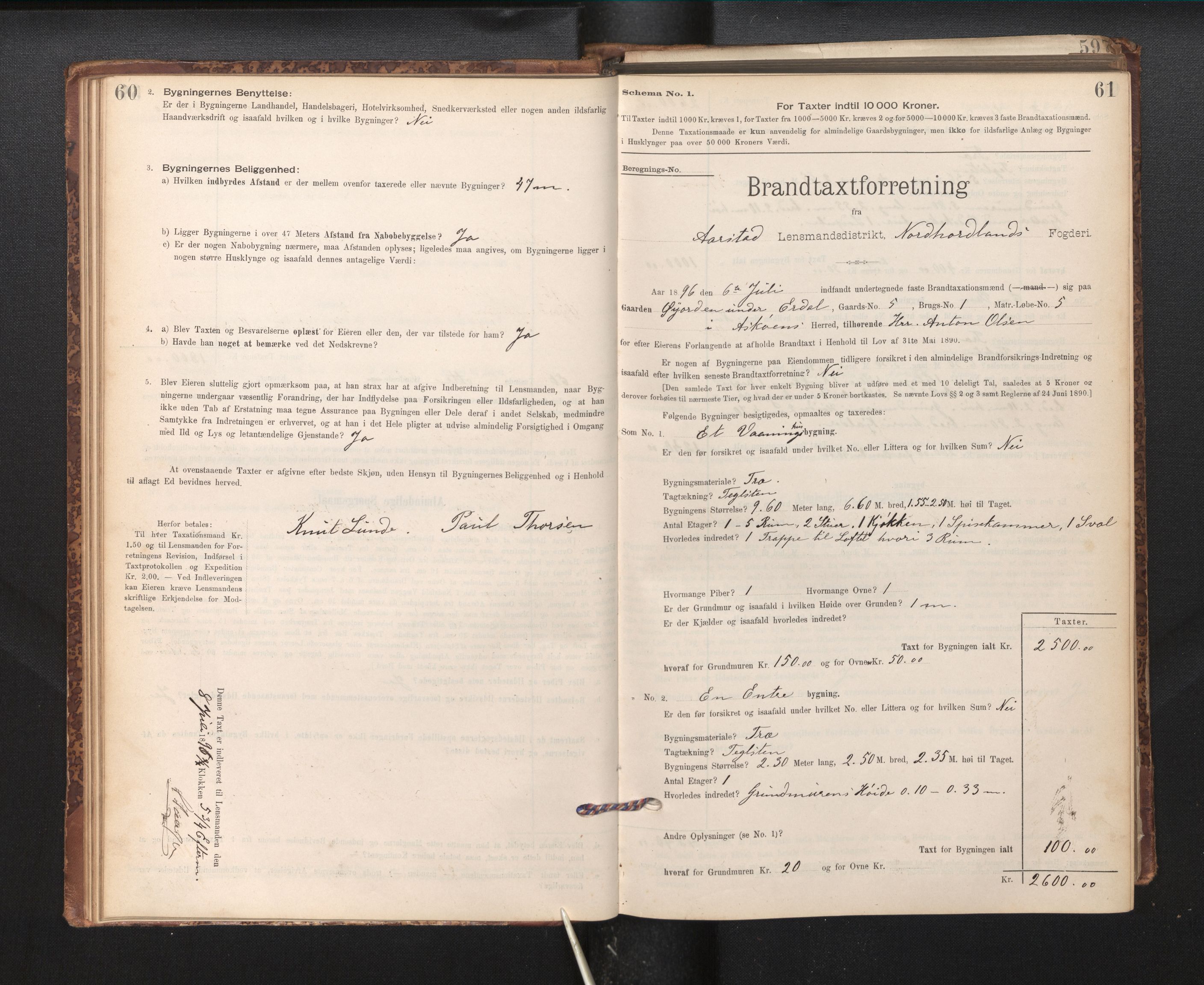 Lensmannen i Årstad, AV/SAB-A-36201/0012/L0011: Branntakstprotokoll,skjematakst, 1895-1901, p. 60-61