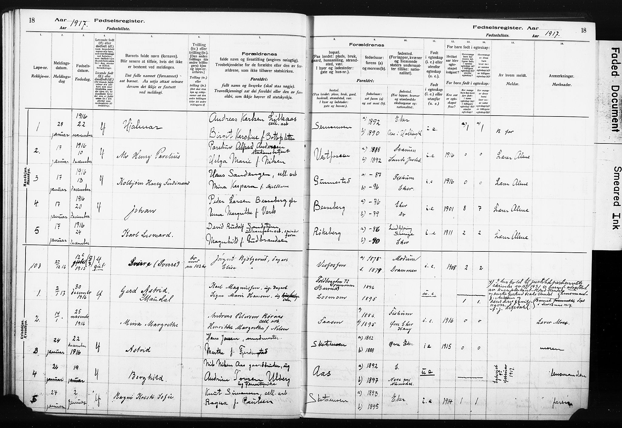 Eiker kirkebøker, SAKO/A-4/J/Ja/L0001: Birth register no. 1, 1916-1927, p. 18