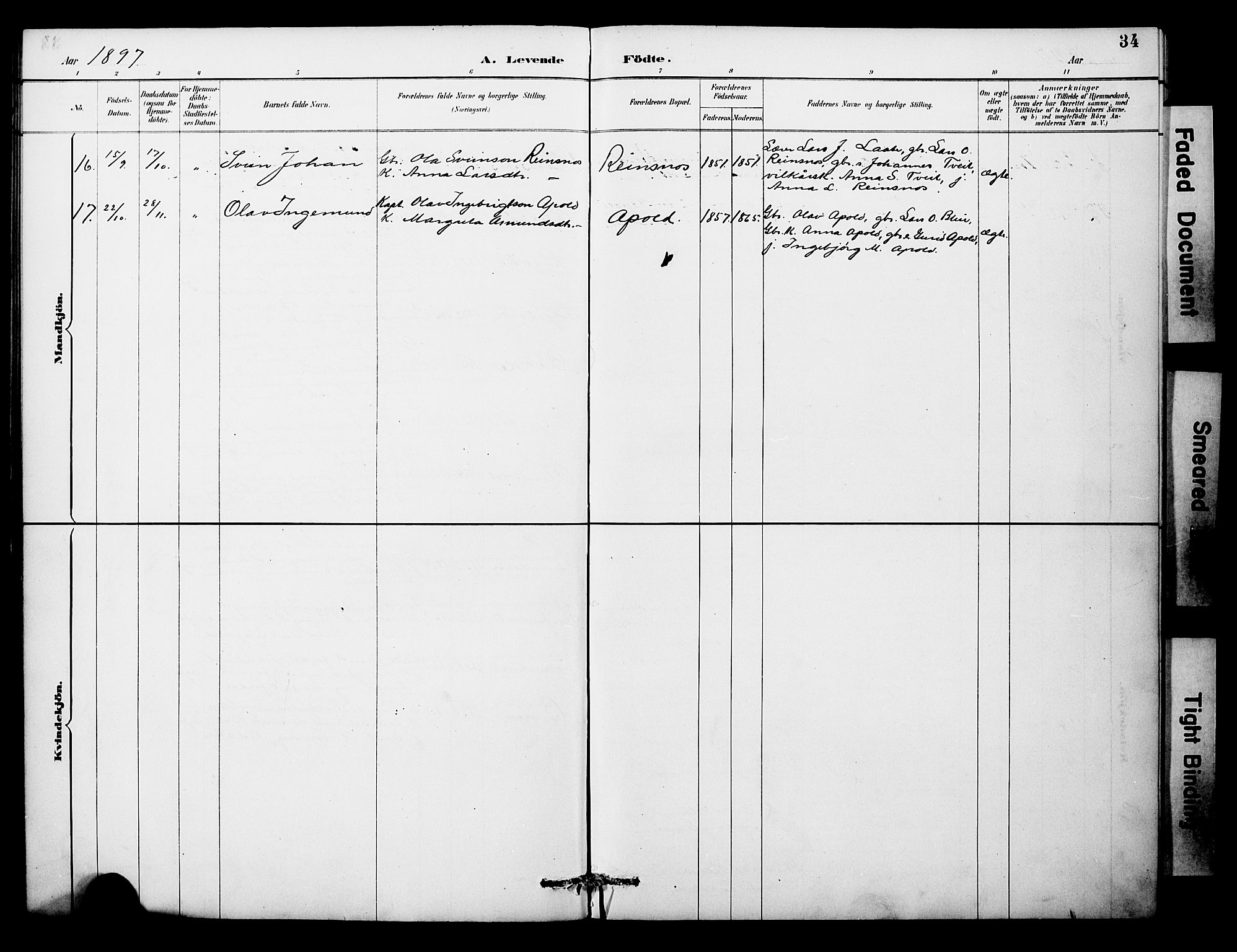 Odda Sokneprestembete, AV/SAB-A-77201/H/Hab: Parish register (copy) no. A 7, 1887-1912, p. 34