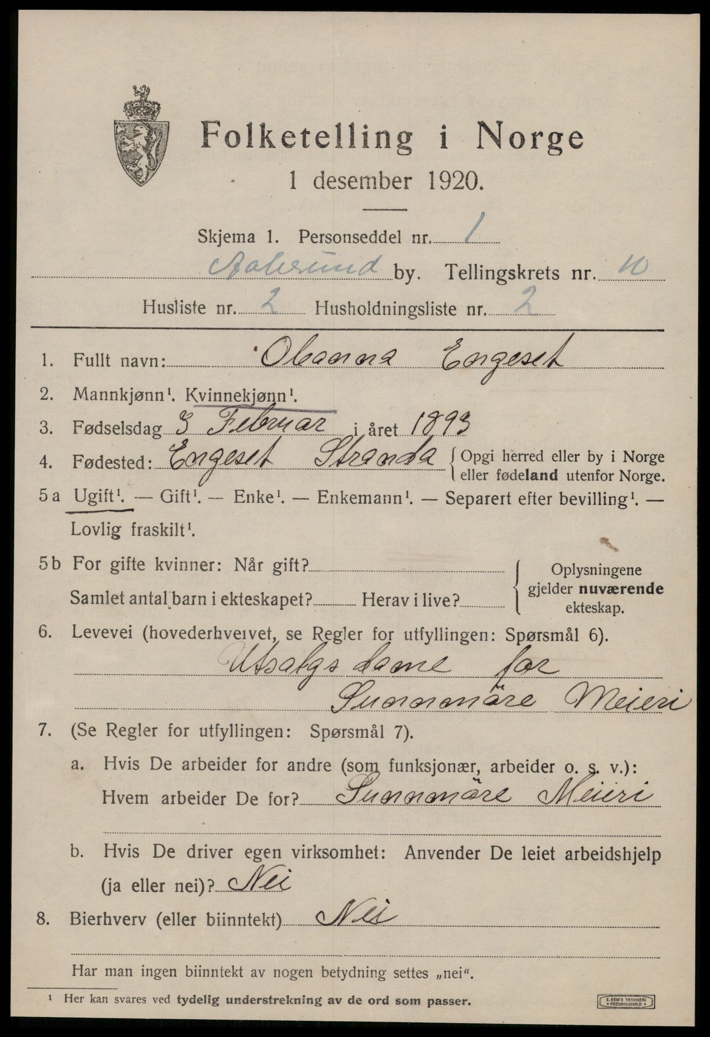 SAT, 1920 census for Ålesund, 1920, p. 23862