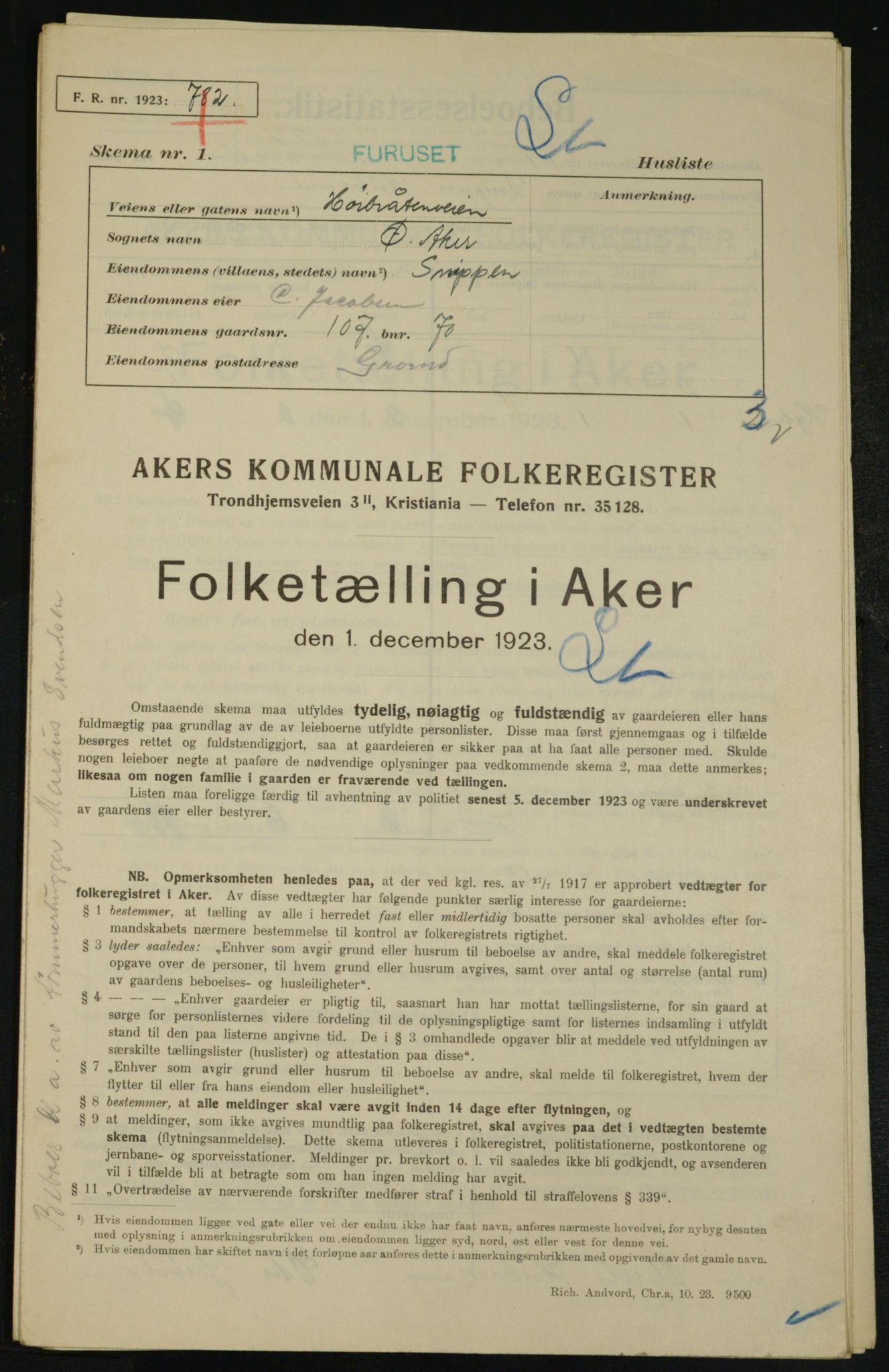 , Municipal Census 1923 for Aker, 1923, p. 27754