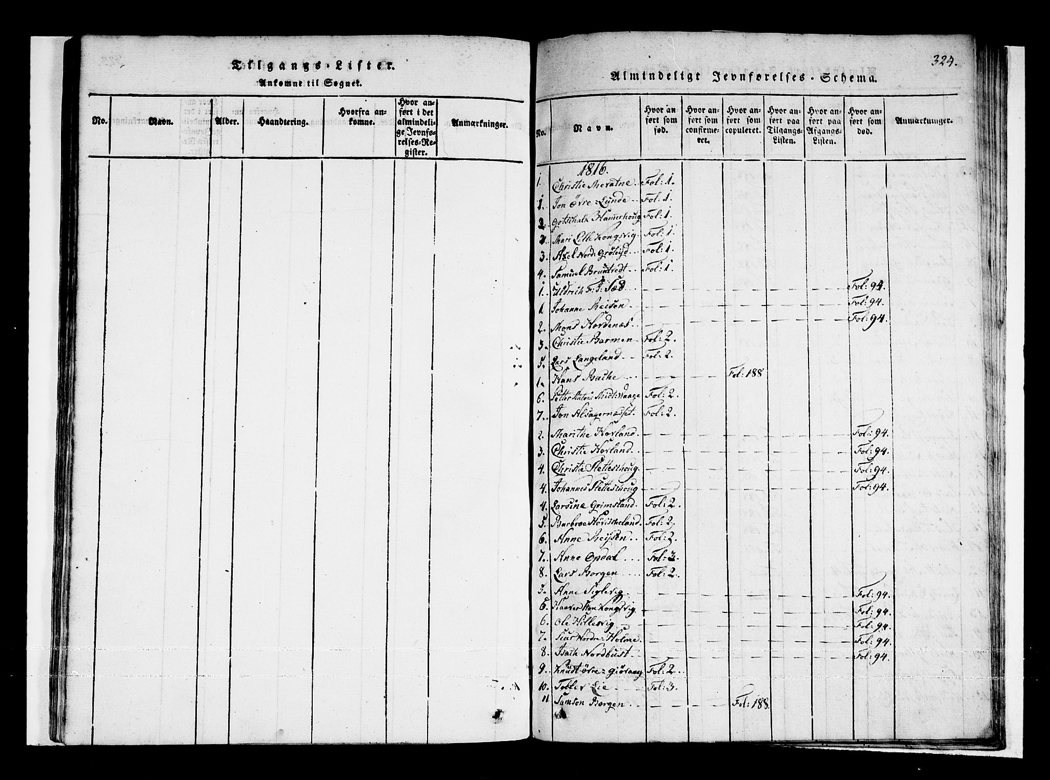 Tysnes sokneprestembete, SAB/A-78601/H/Haa: Parish register (official) no. A 7, 1816-1826, p. 324