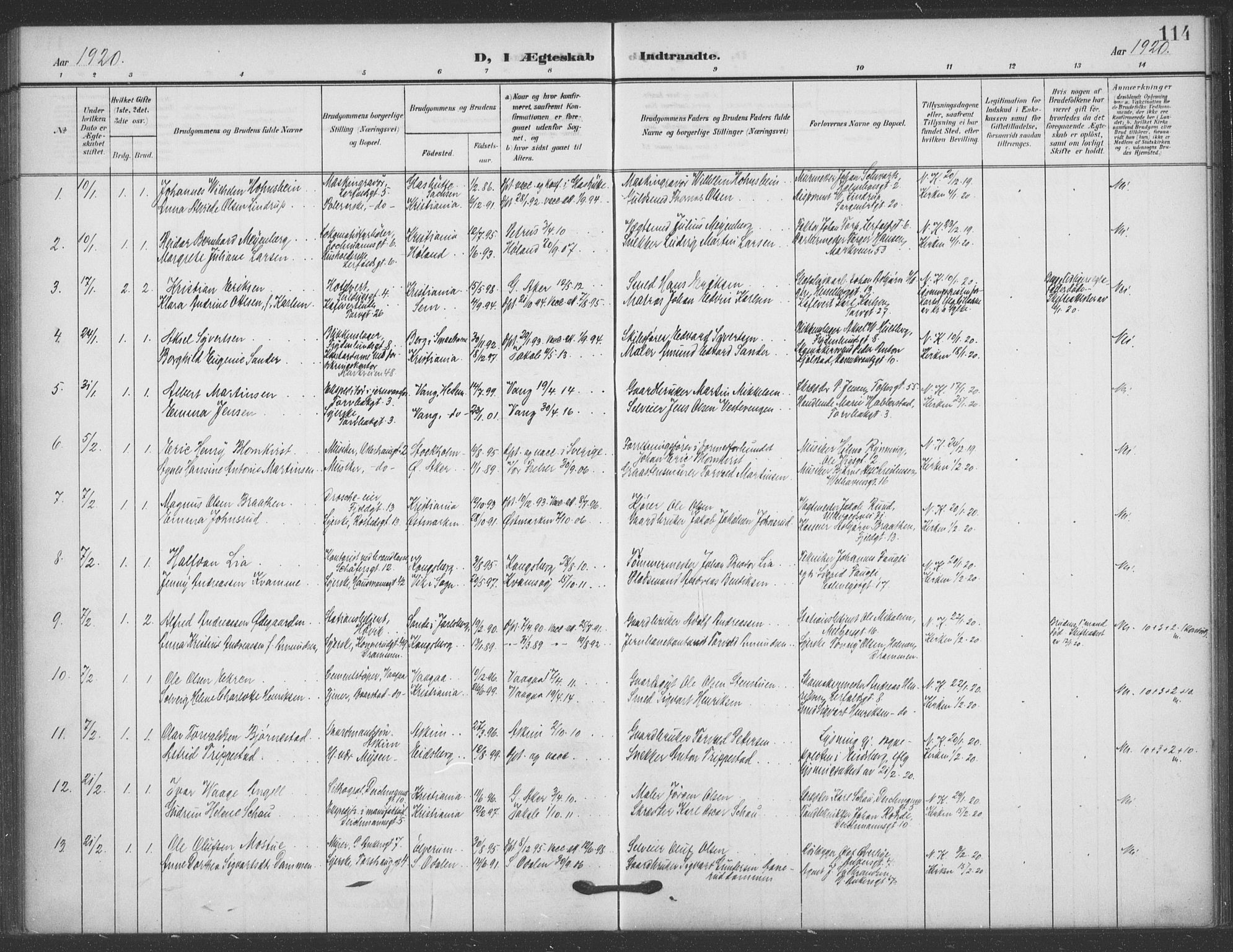 Jakob prestekontor Kirkebøker, SAO/A-10850/F/Fa/L0010: Parish register (official) no. 10, 1908-1922, p. 114