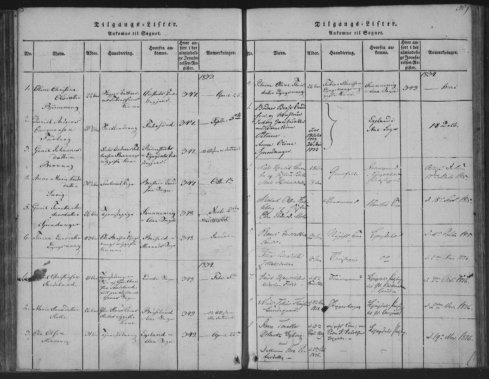 Herad sokneprestkontor, SAK/1111-0018/F/Fa/Fab/L0002: Parish register (official) no. A 2, 1816-1844, p. 309
