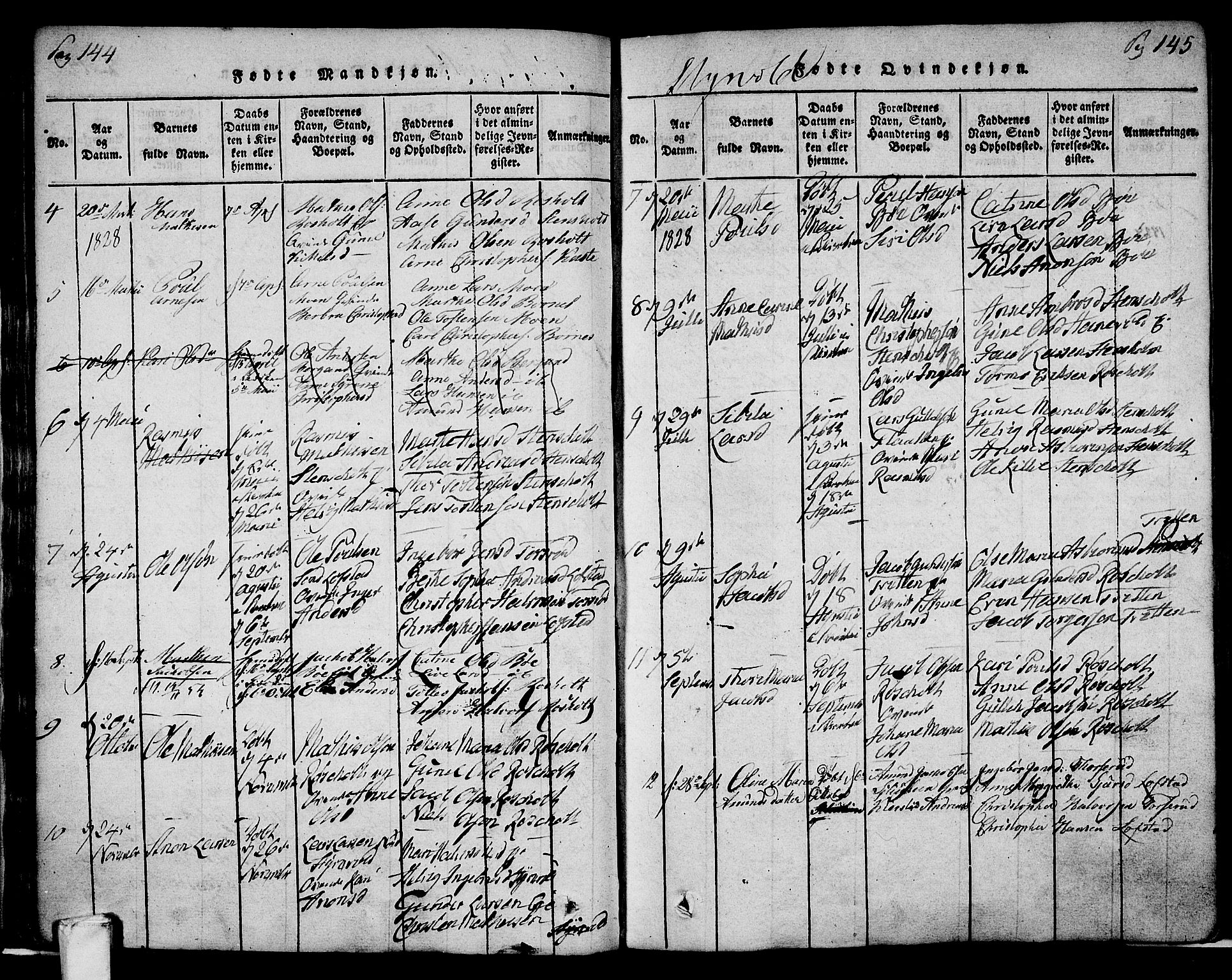 Lardal kirkebøker, AV/SAKO-A-350/F/Fa/L0005: Parish register (official) no. I 5, 1814-1835, p. 144-145