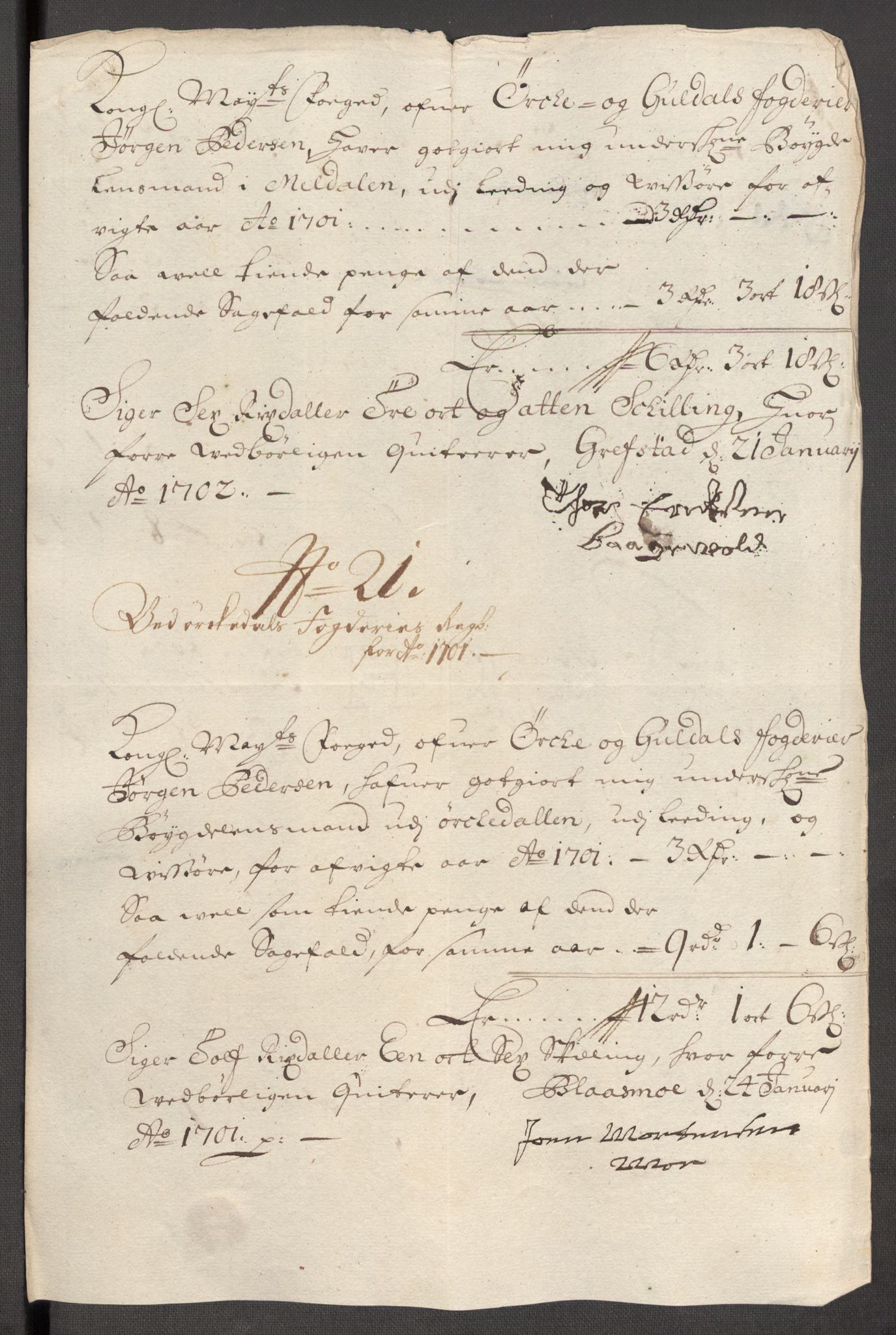 Rentekammeret inntil 1814, Reviderte regnskaper, Fogderegnskap, AV/RA-EA-4092/R60/L3951: Fogderegnskap Orkdal og Gauldal, 1701, p. 172