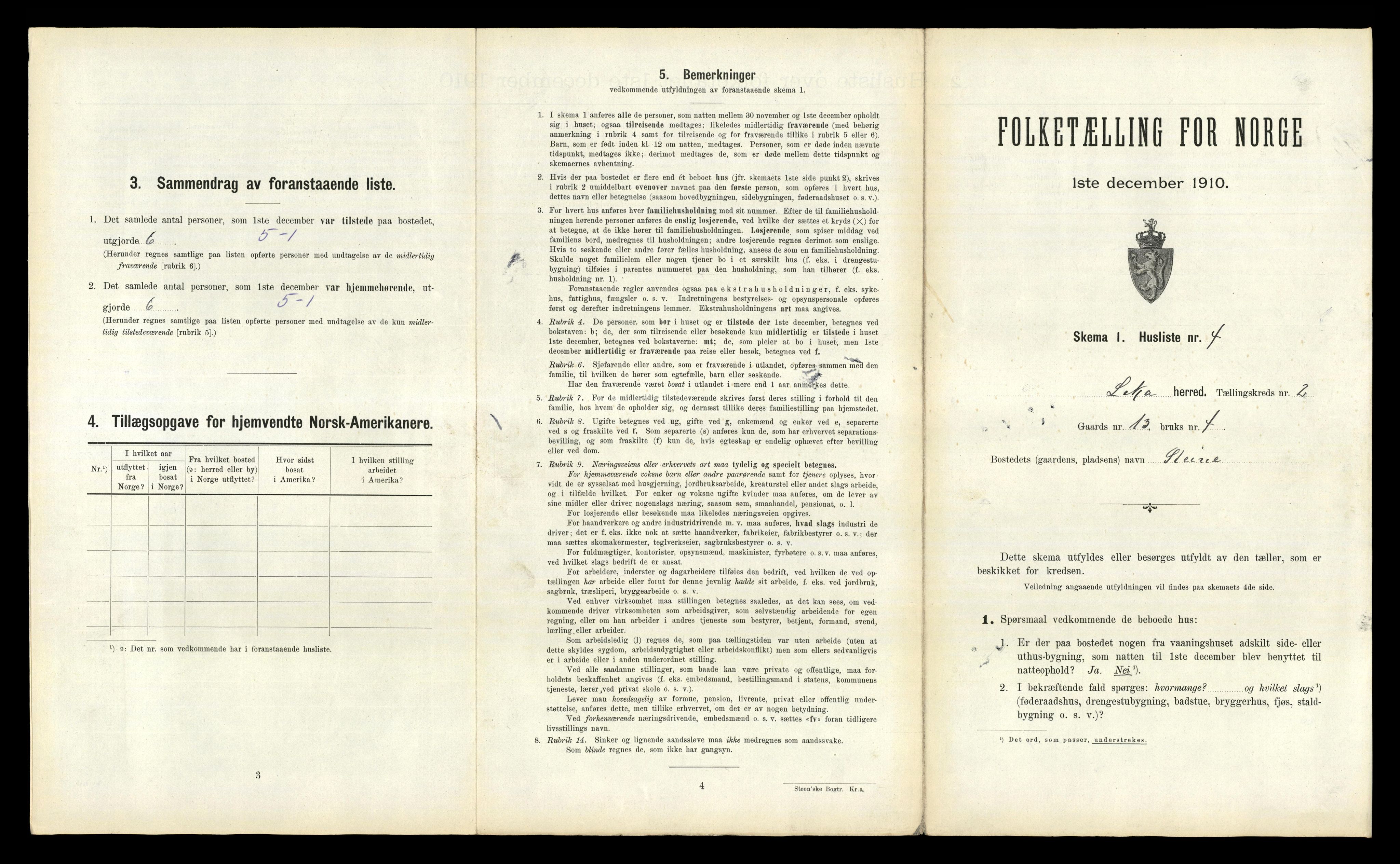 RA, 1910 census for Leka, 1910, p. 198