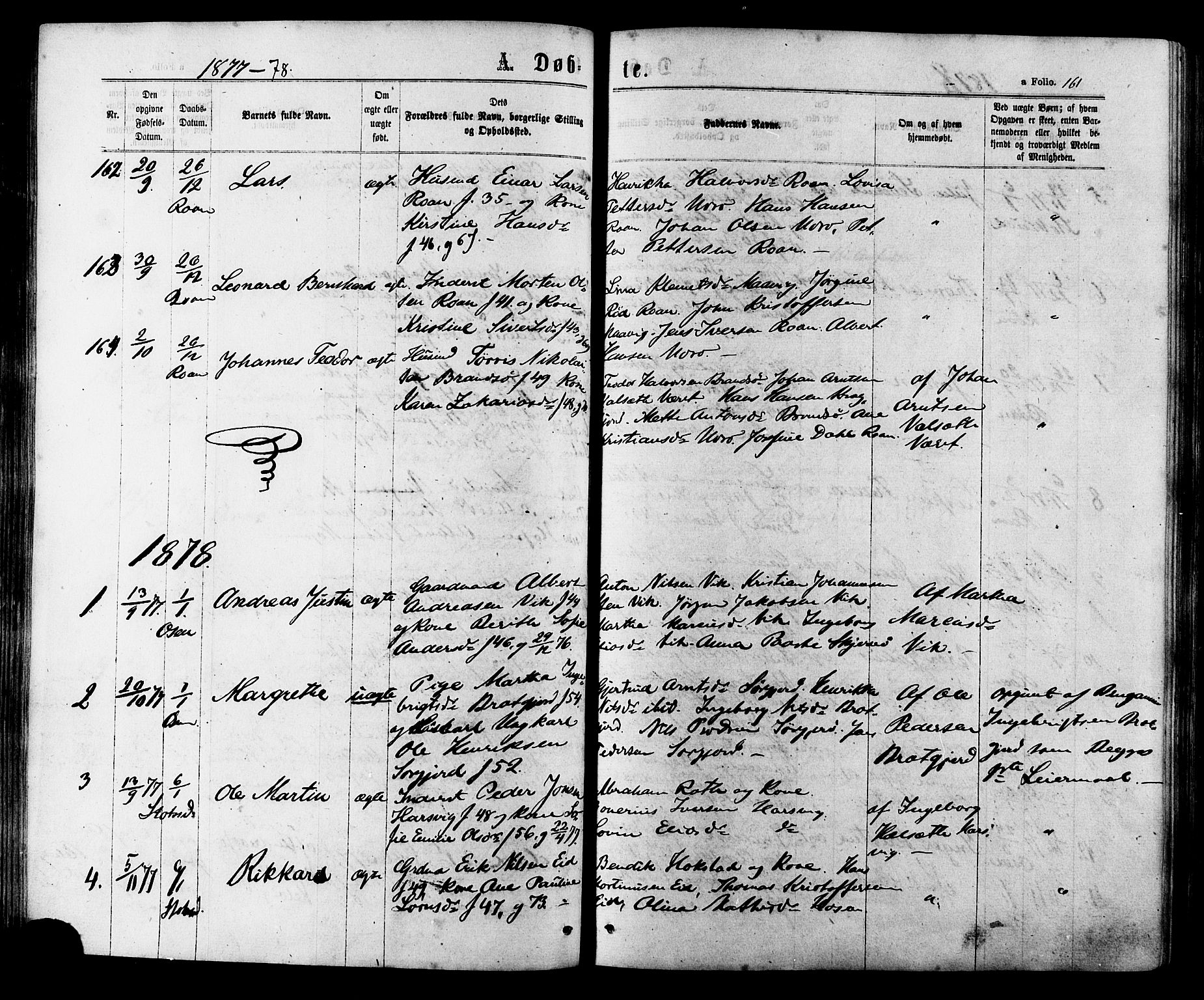 Ministerialprotokoller, klokkerbøker og fødselsregistre - Sør-Trøndelag, AV/SAT-A-1456/657/L0706: Parish register (official) no. 657A07, 1867-1878, p. 161