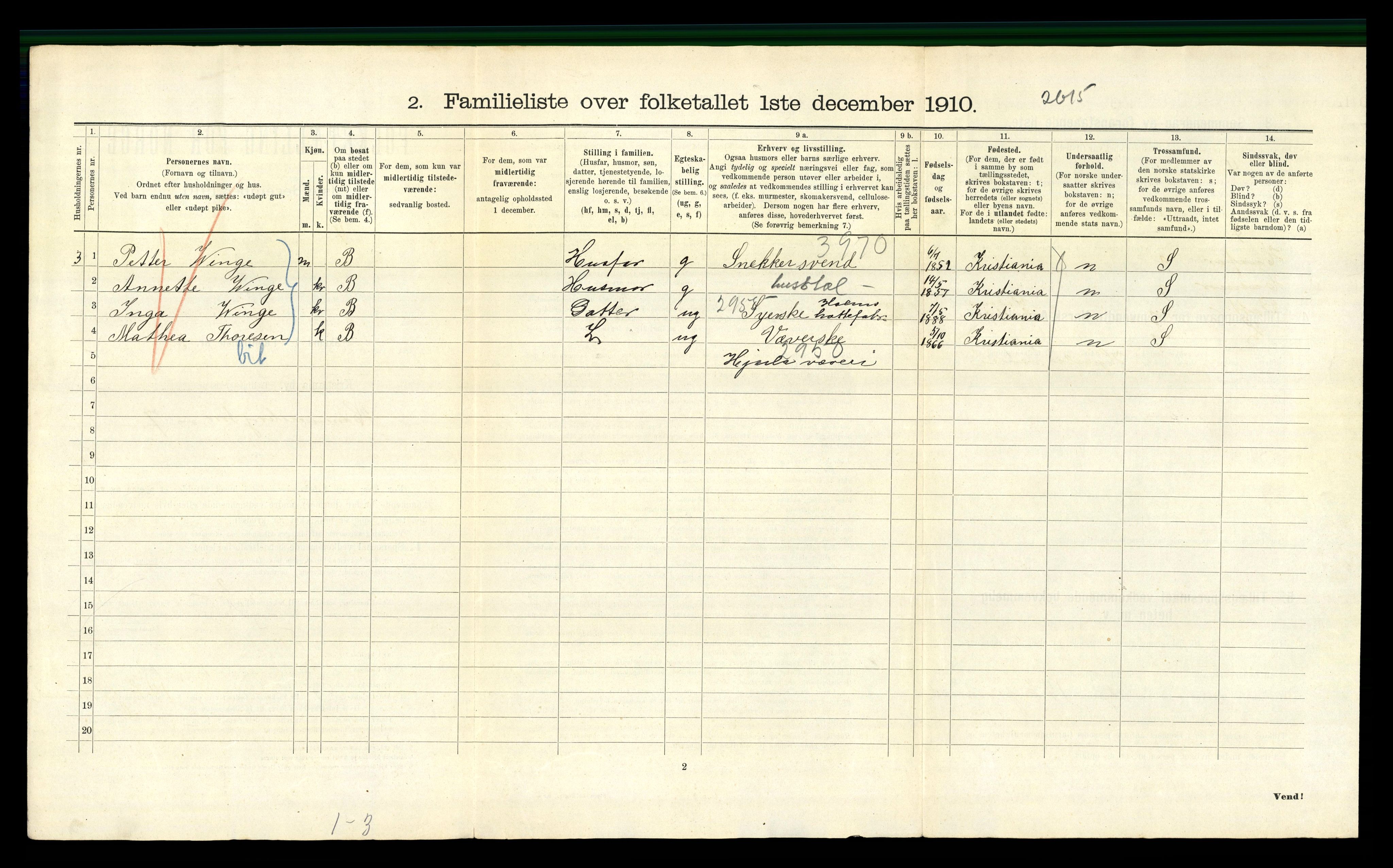 RA, 1910 census for Kristiania, 1910, p. 33412