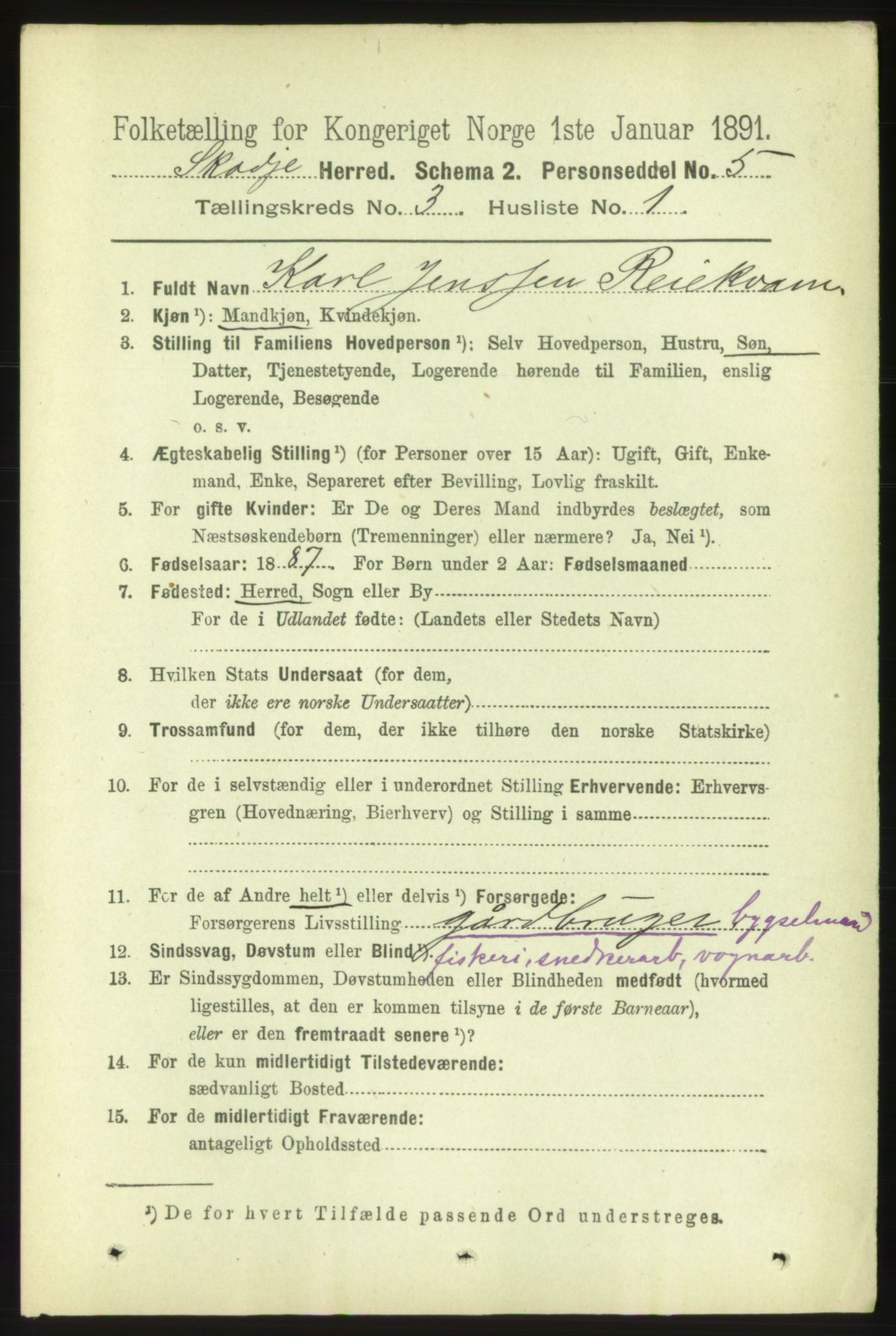 RA, 1891 census for 1529 Skodje, 1891, p. 457