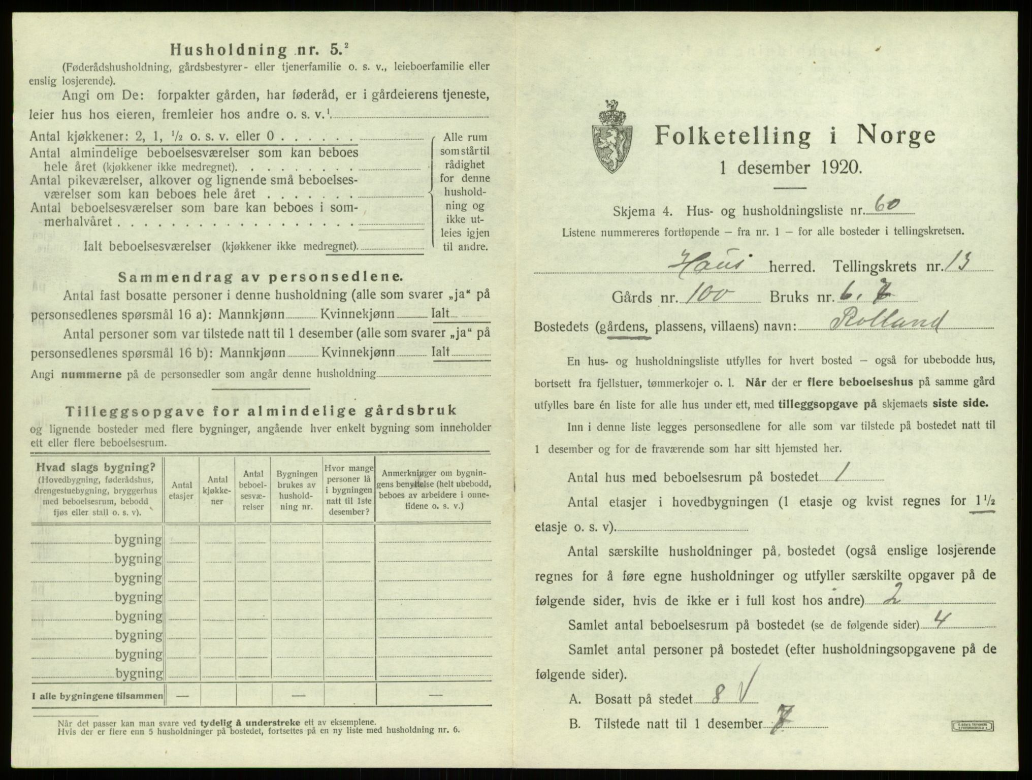 SAB, 1920 census for Haus, 1920, p. 1129