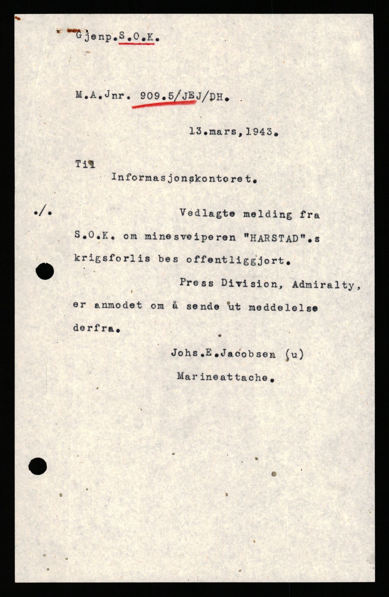 Forsvaret, Sjøforsvarets overkommando, AV/RA-RAFA-2035/D/Dc/L0306: --, 1940-1945, p. 815