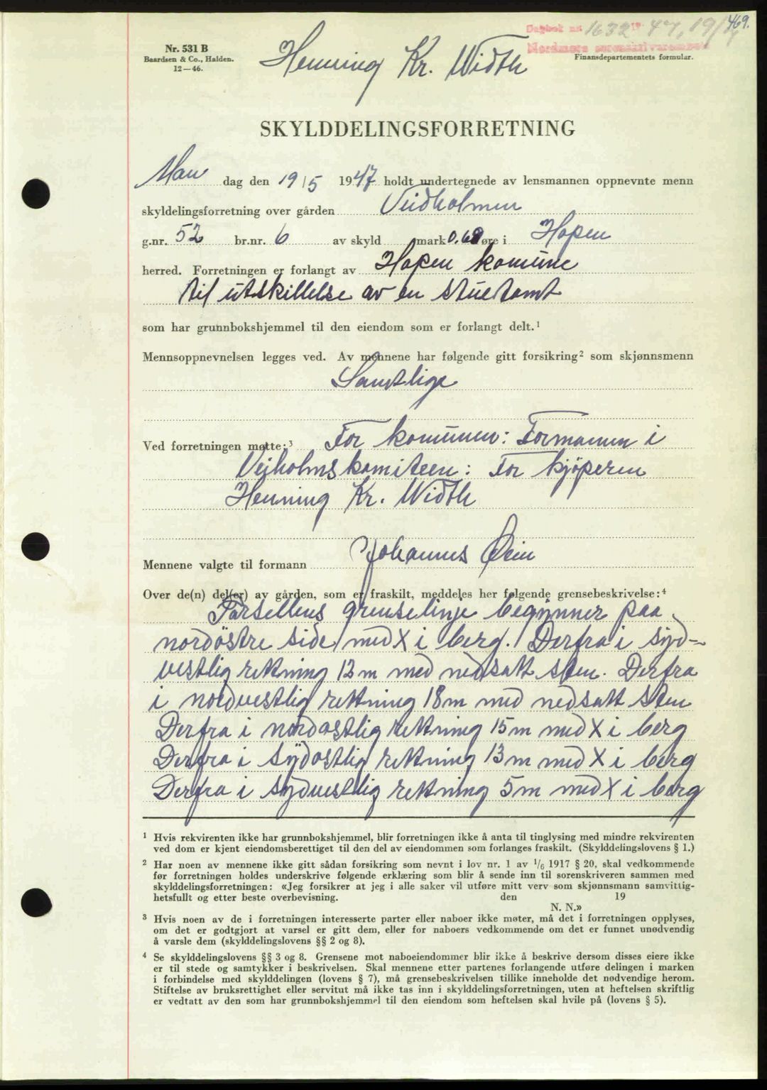 Nordmøre sorenskriveri, AV/SAT-A-4132/1/2/2Ca: Mortgage book no. A105, 1947-1947, Diary no: : 1632/1947