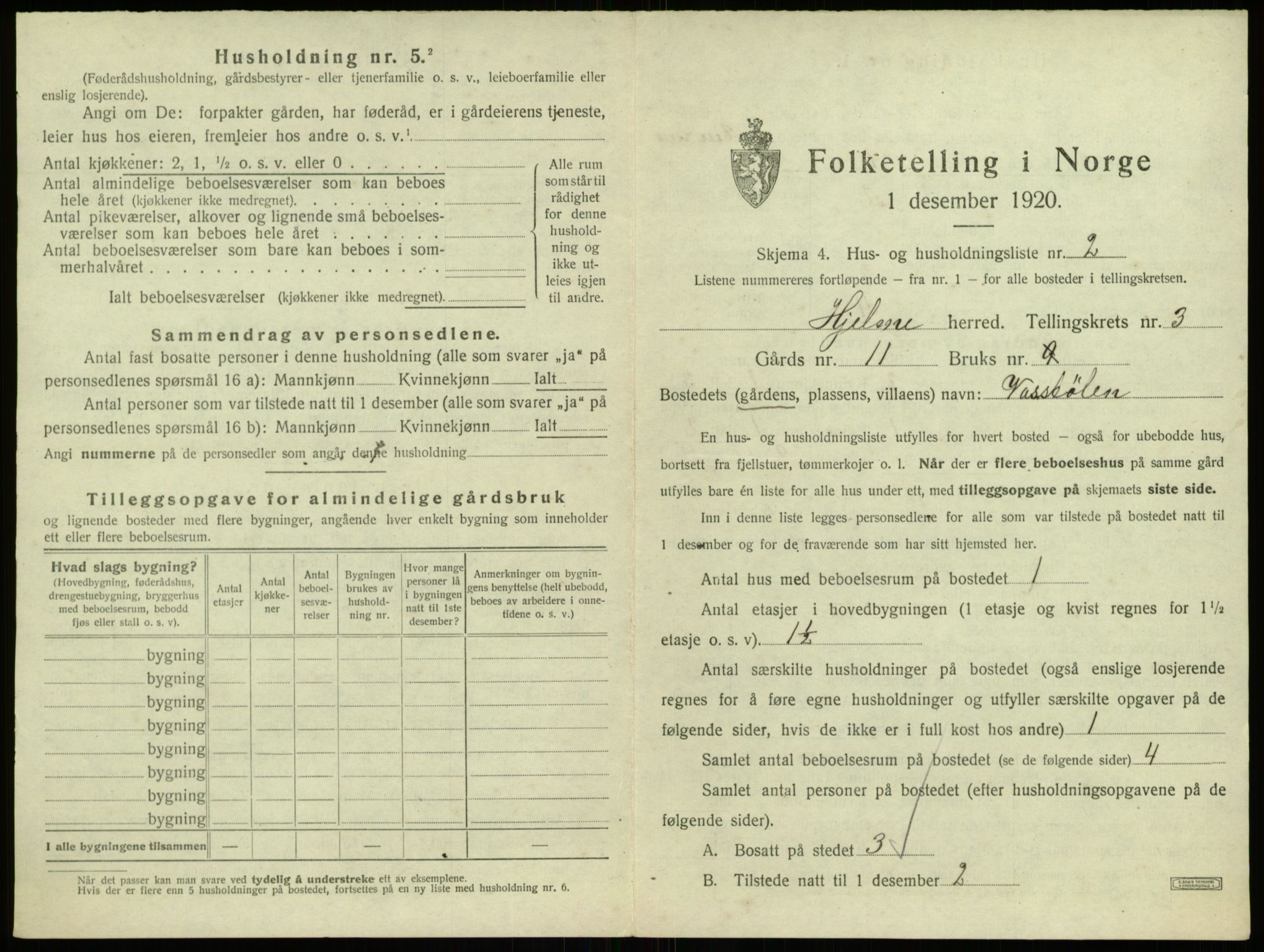 SAB, 1920 census for Hjelme, 1920, p. 267