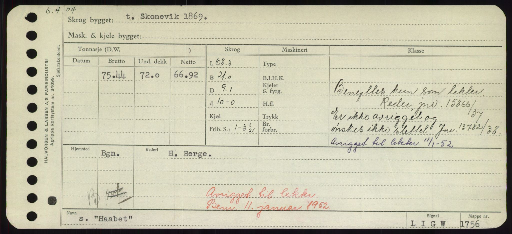 Sjøfartsdirektoratet med forløpere, Skipsmålingen, RA/S-1627/H/Hd/L0017: Fartøy, Holi-Hå, p. 537