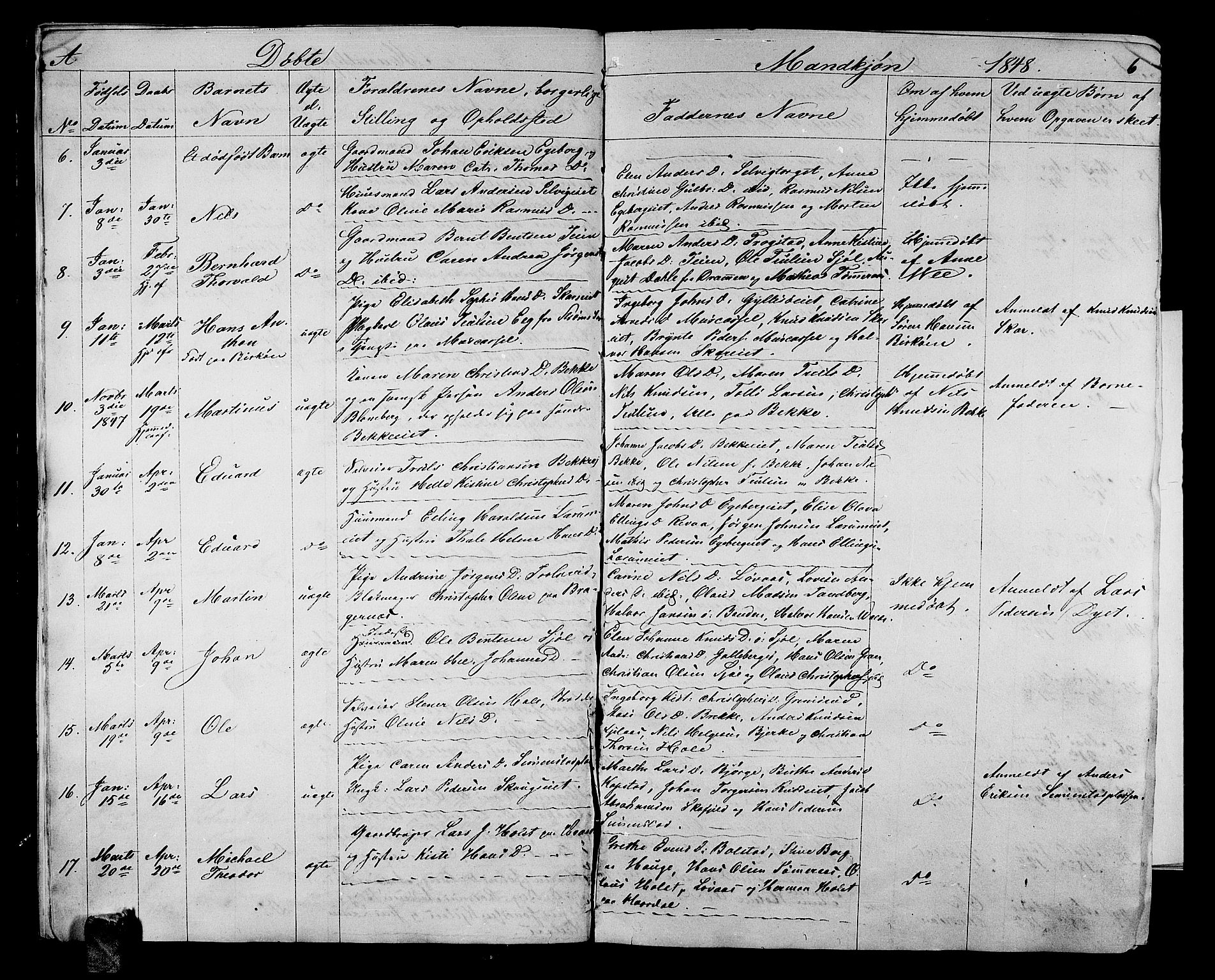 Sande Kirkebøker, AV/SAKO-A-53/G/Ga/L0002: Parish register (copy) no. 2, 1847-1863, p. 6