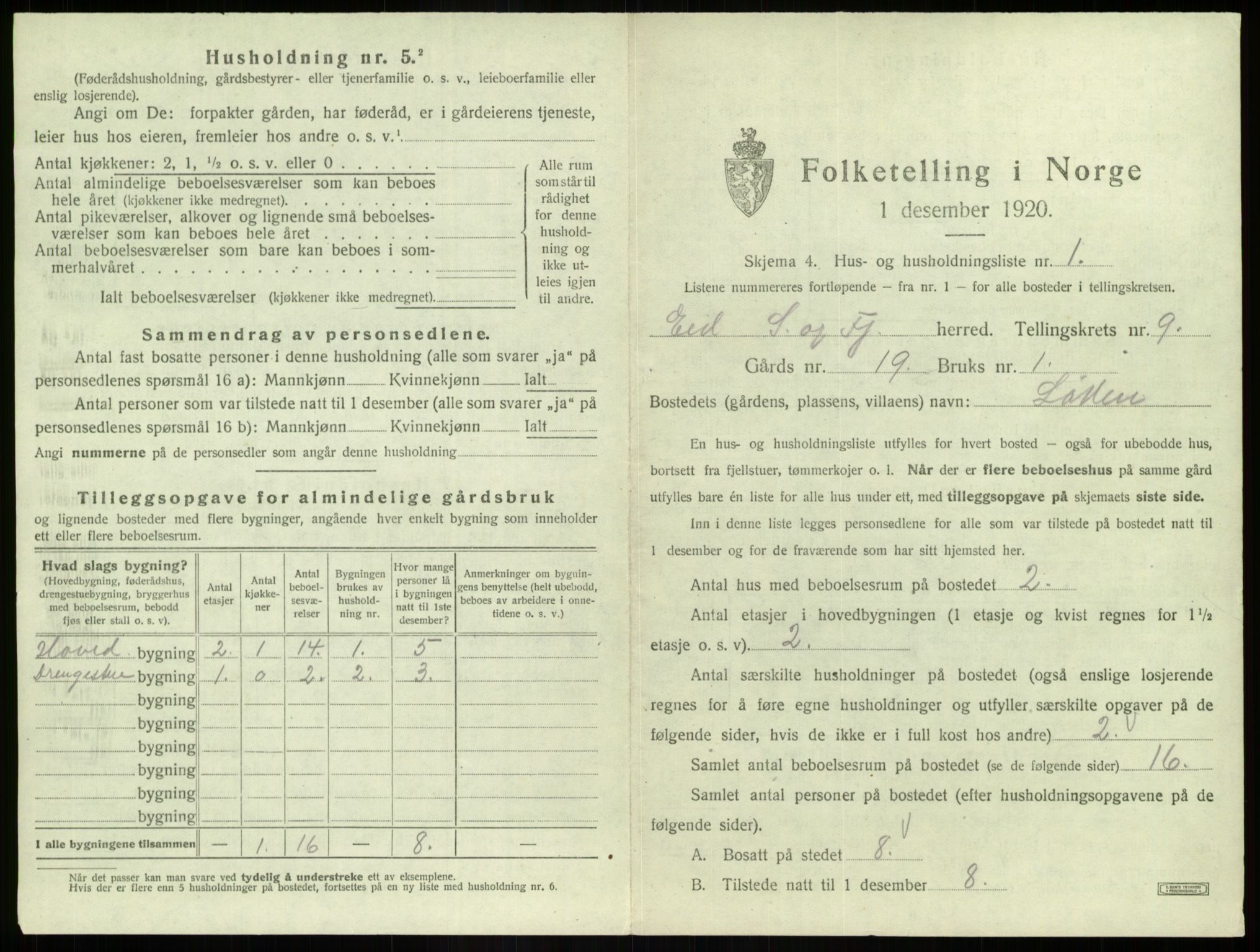 SAB, 1920 census for Eid, 1920, p. 525