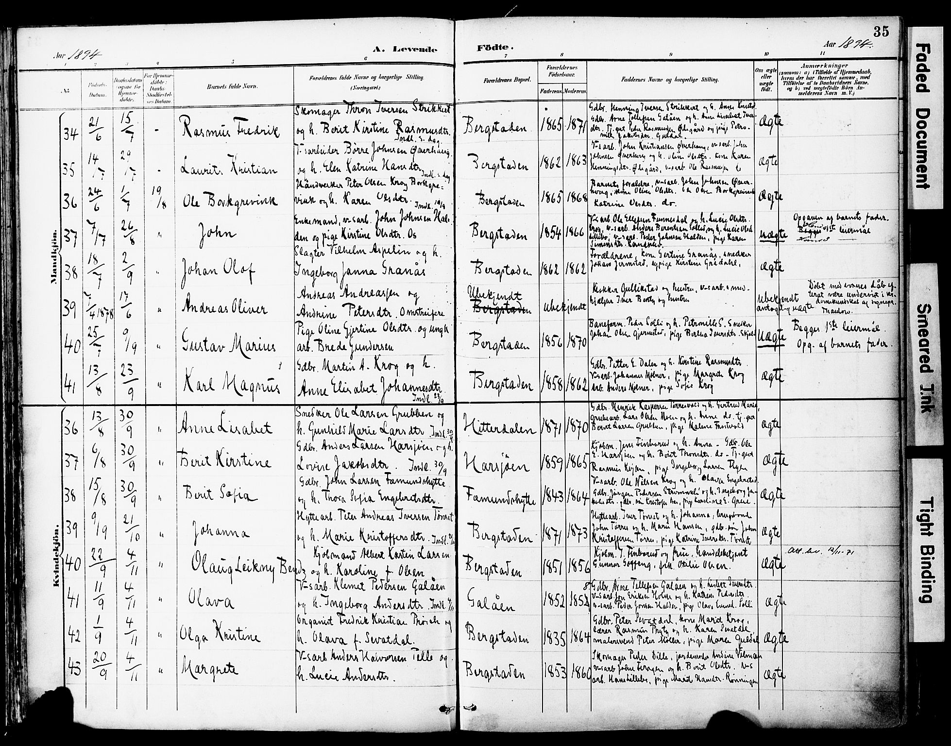 Ministerialprotokoller, klokkerbøker og fødselsregistre - Sør-Trøndelag, SAT/A-1456/681/L0935: Parish register (official) no. 681A13, 1890-1898, p. 35