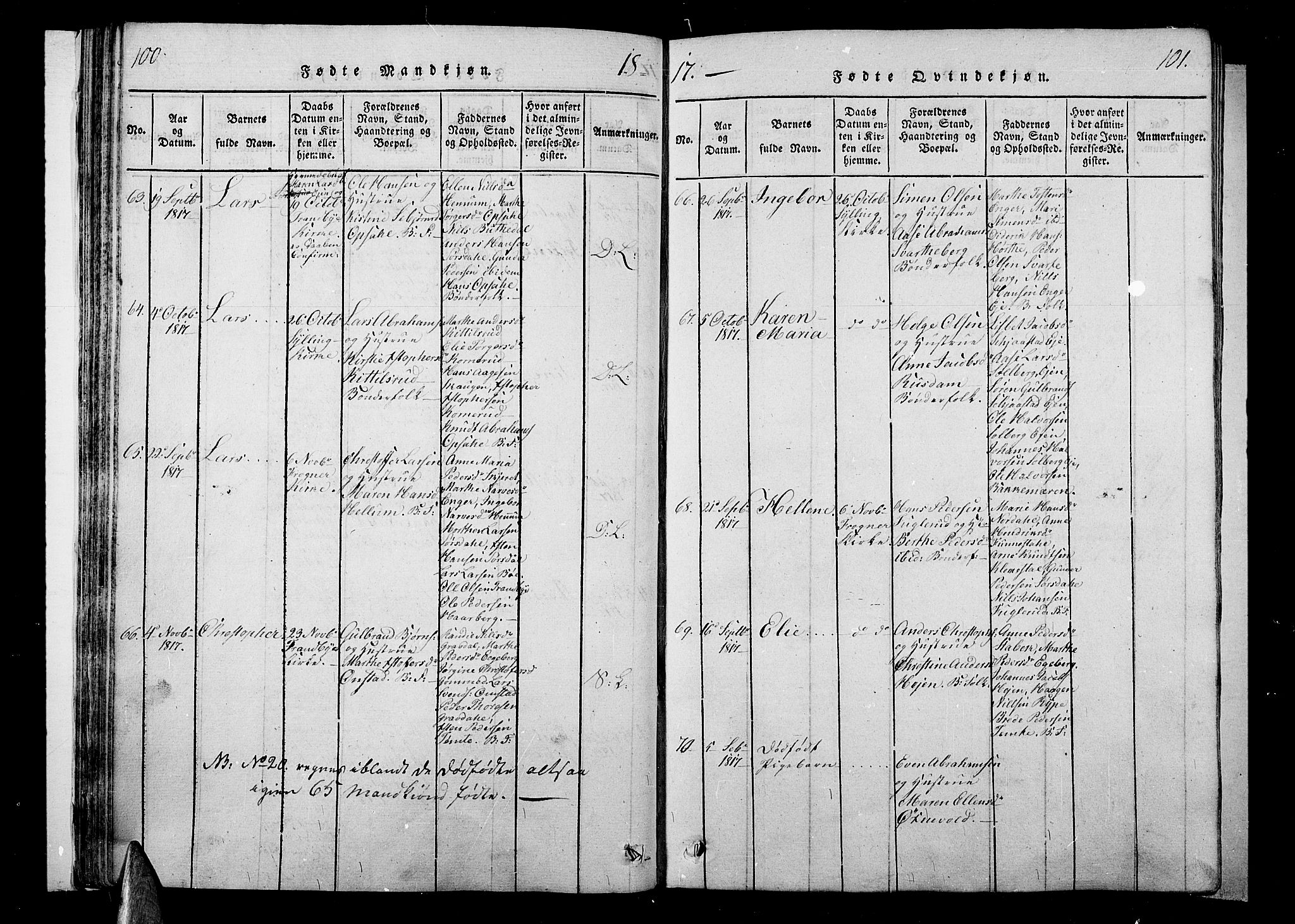 Lier kirkebøker, AV/SAKO-A-230/F/Fa/L0008: Parish register (official) no. I 8, 1813-1825, p. 100-101