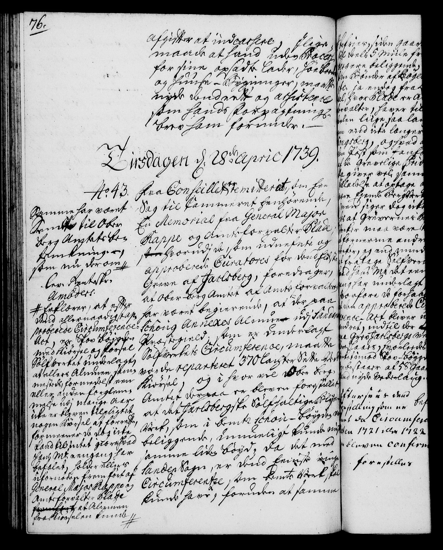 Rentekammeret, Kammerkanselliet, RA/EA-3111/G/Gh/Gha/L0021: Norsk ekstraktmemorialprotokoll (merket RK 53.66), 1739, p. 76