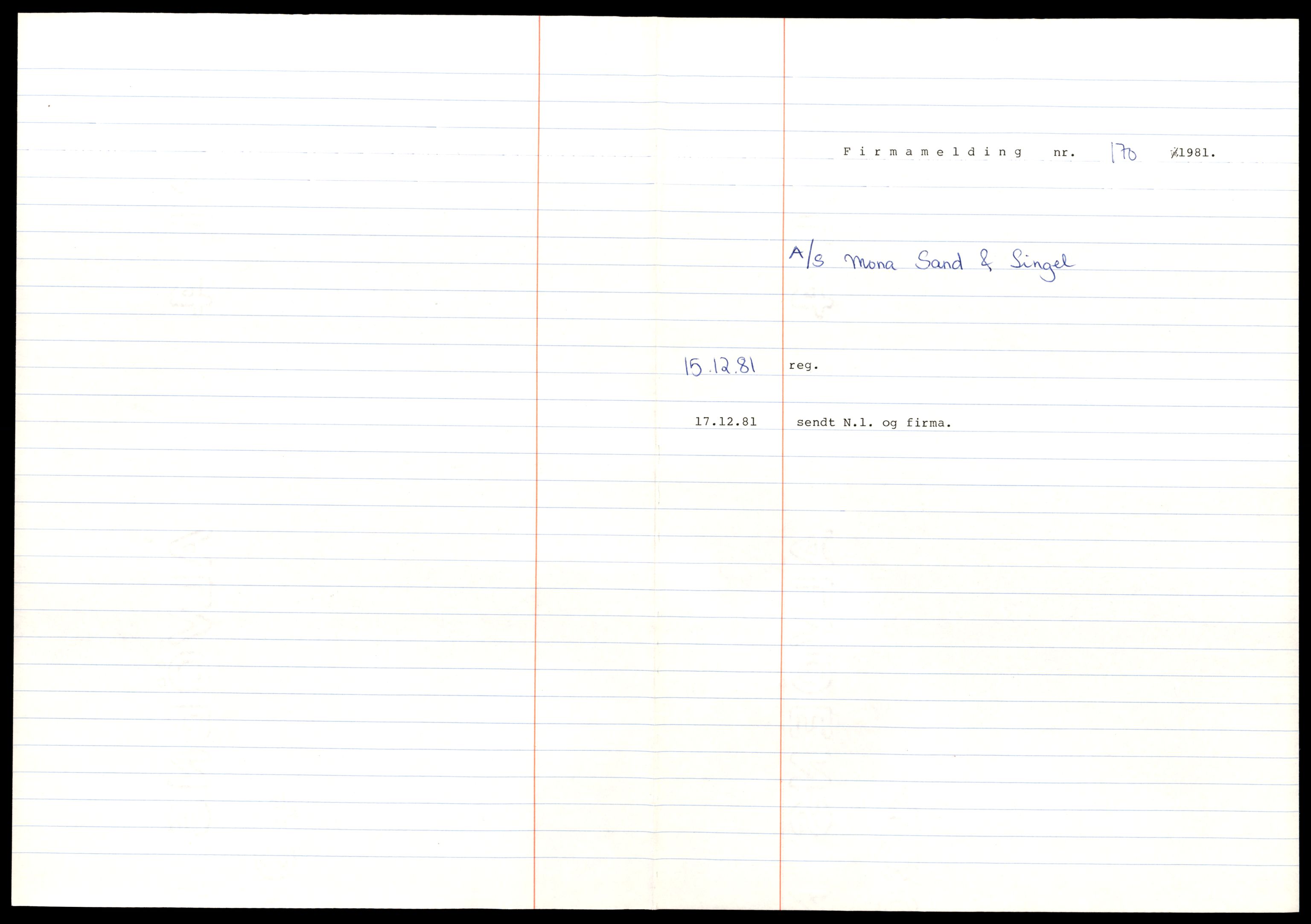 Heggen og Frøland tingrett, AV/SAT-A-10208/K/Kb/Kba/L0017: Enkeltmannsforetak, aksjeselskap og andelslag, 170/1981-99/1982, 1981-1982