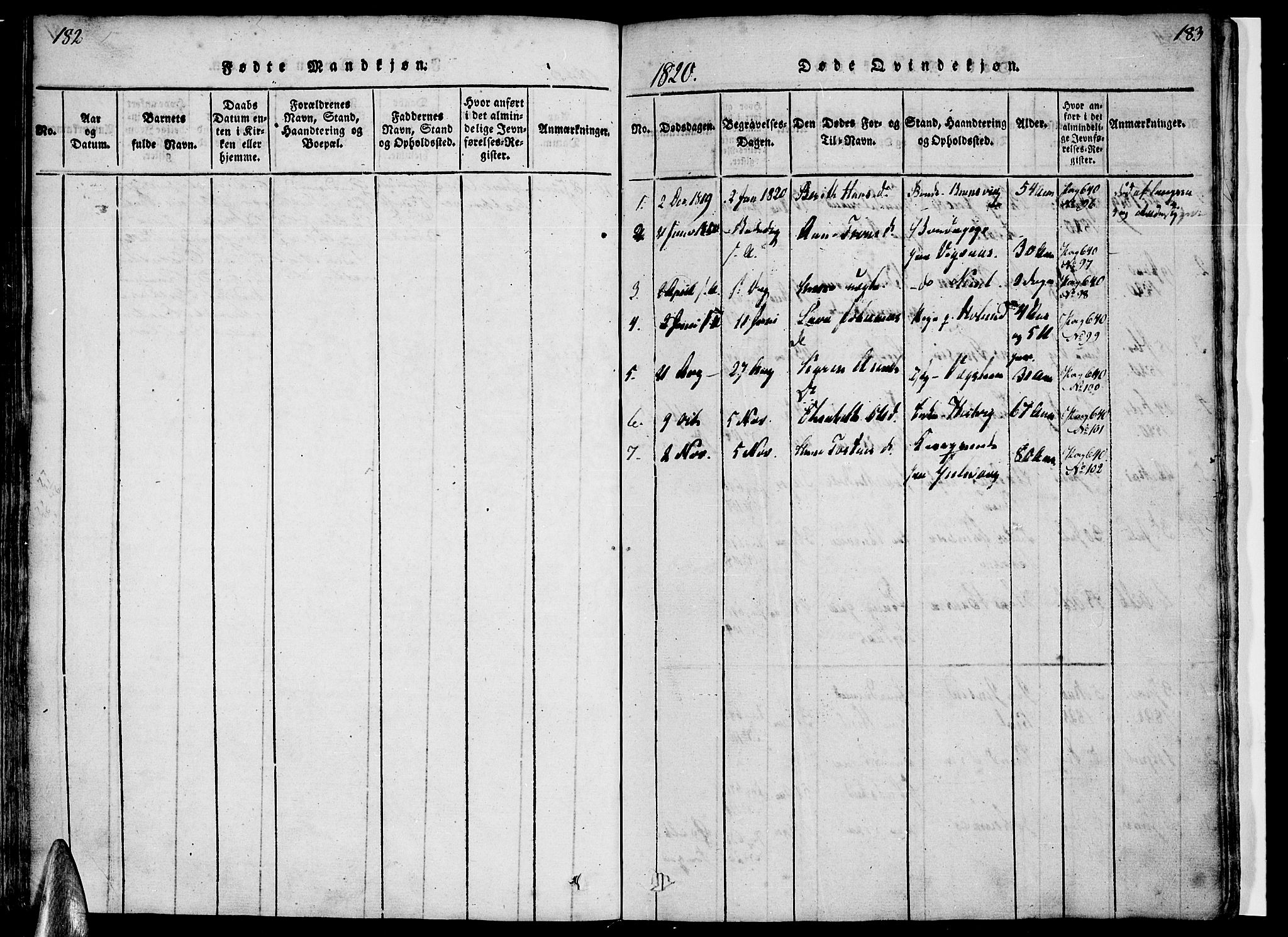 Ministerialprotokoller, klokkerbøker og fødselsregistre - Nordland, AV/SAT-A-1459/816/L0239: Parish register (official) no. 816A05, 1820-1845, p. 182-183