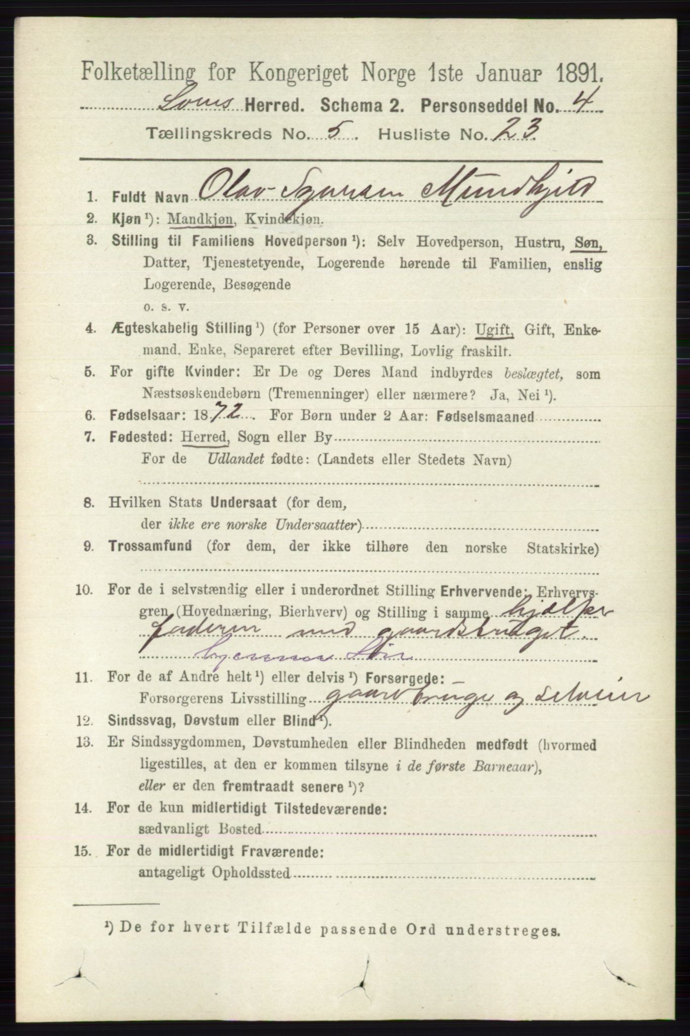 RA, 1891 census for 0514 Lom, 1891, p. 1975