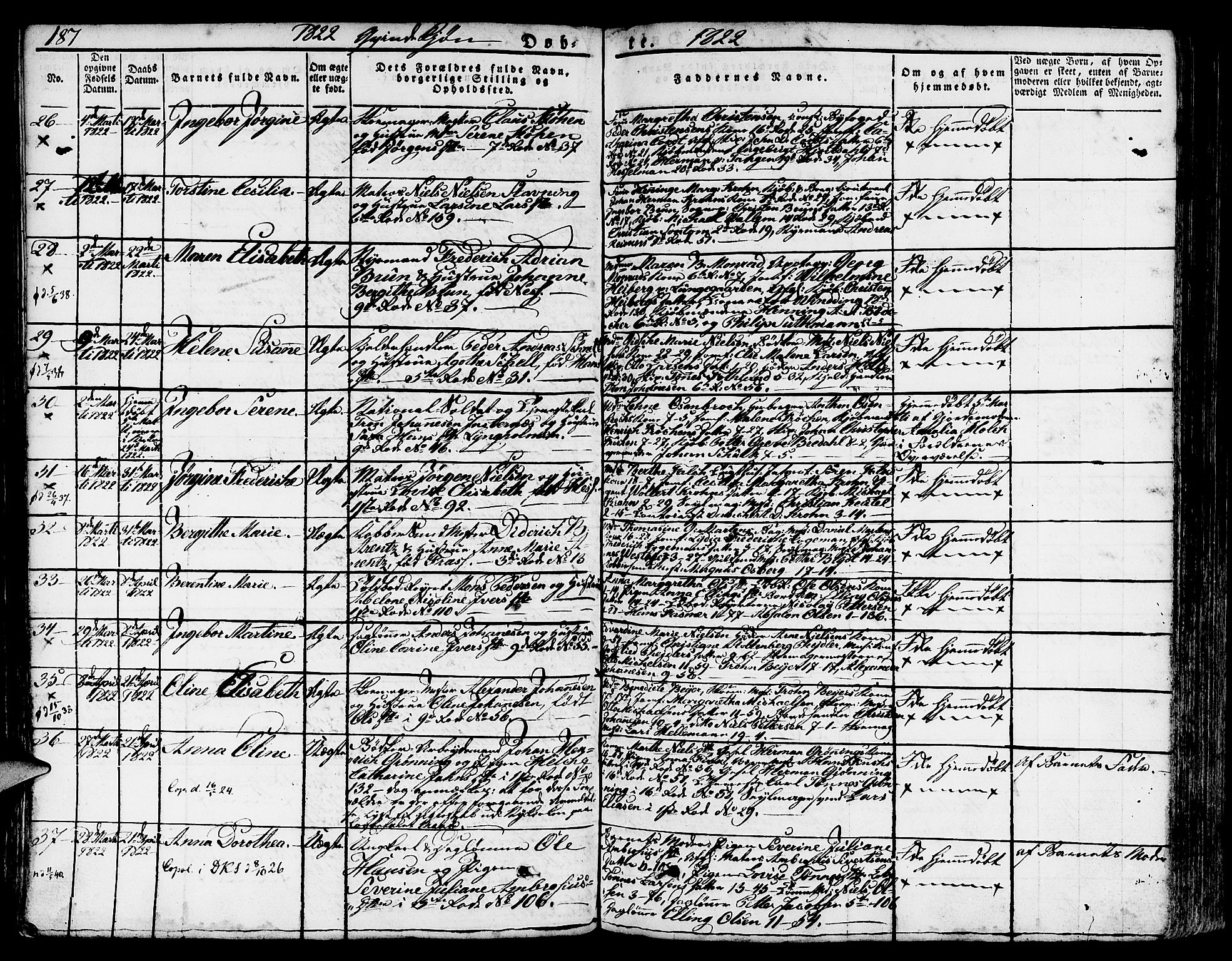 Nykirken Sokneprestembete, SAB/A-77101/H/Hab: Parish register (copy) no. A 5I, 1821-1841, p. 188