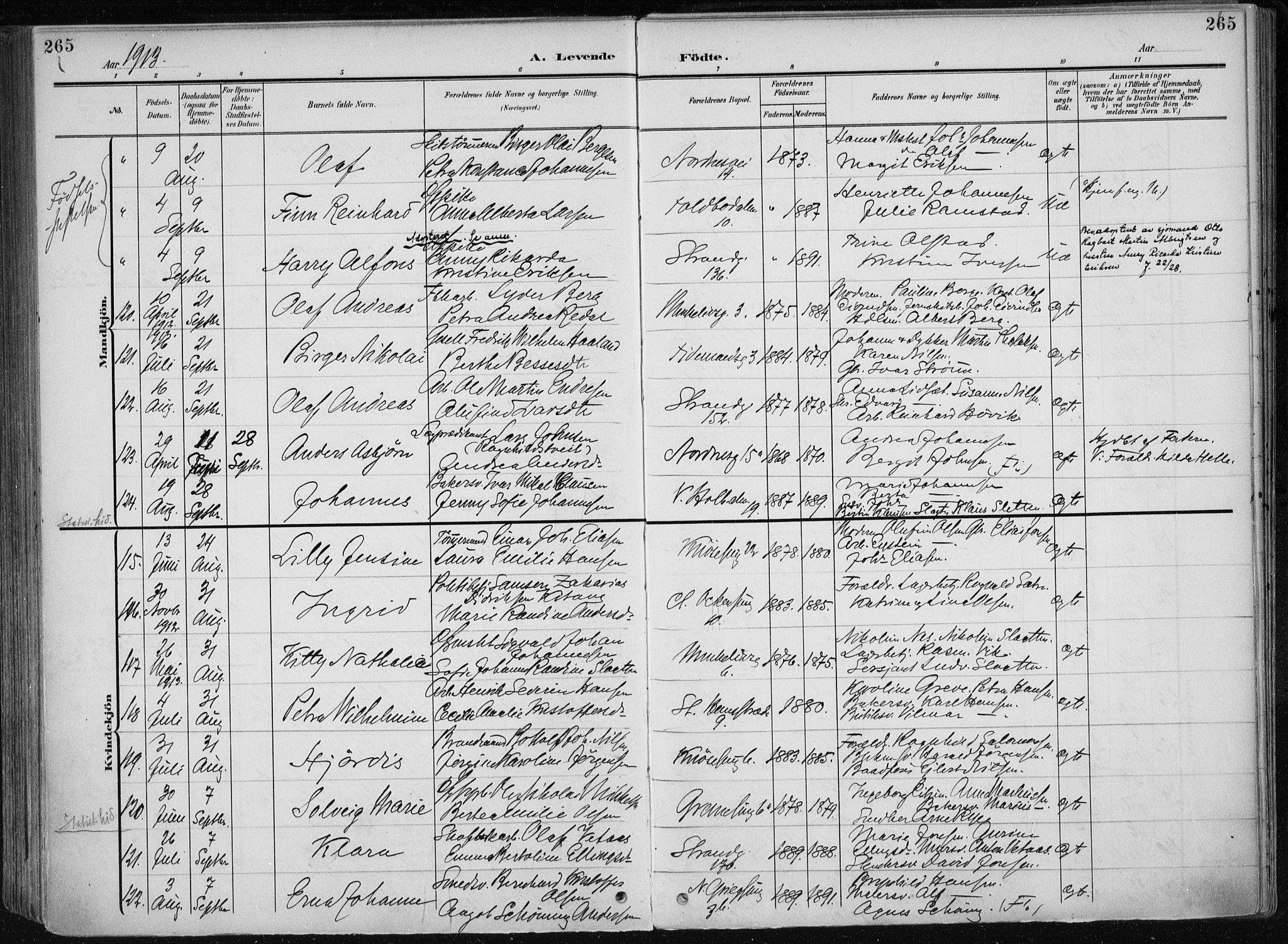 Nykirken Sokneprestembete, AV/SAB-A-77101/H/Haa/L0019: Parish register (official) no. B 7, 1904-1916, p. 265