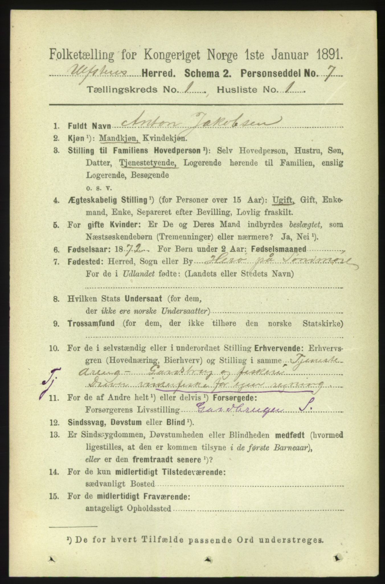 RA, 1891 census for 1516 Ulstein, 1891, p. 67