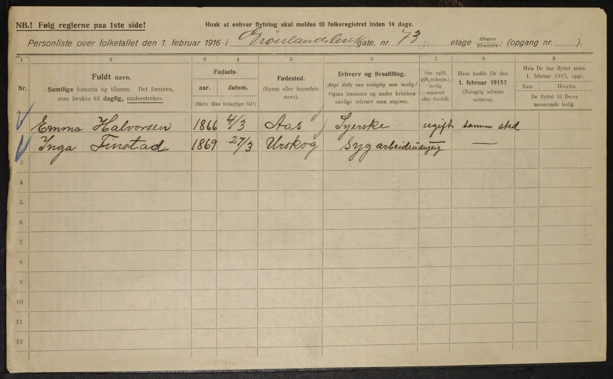 OBA, Municipal Census 1916 for Kristiania, 1916, p. 32797