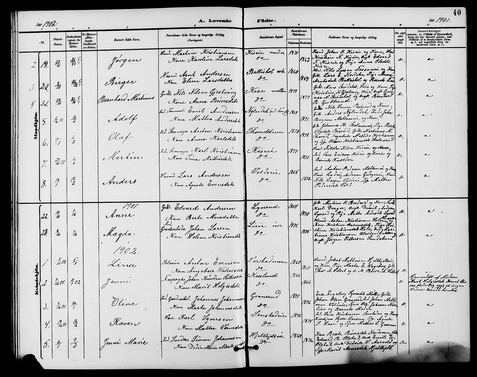 Nes prestekontor, Hedmark, AV/SAH-PREST-020/L/La/L0007: Parish register (copy) no. 7, 1892-1912, p. 40