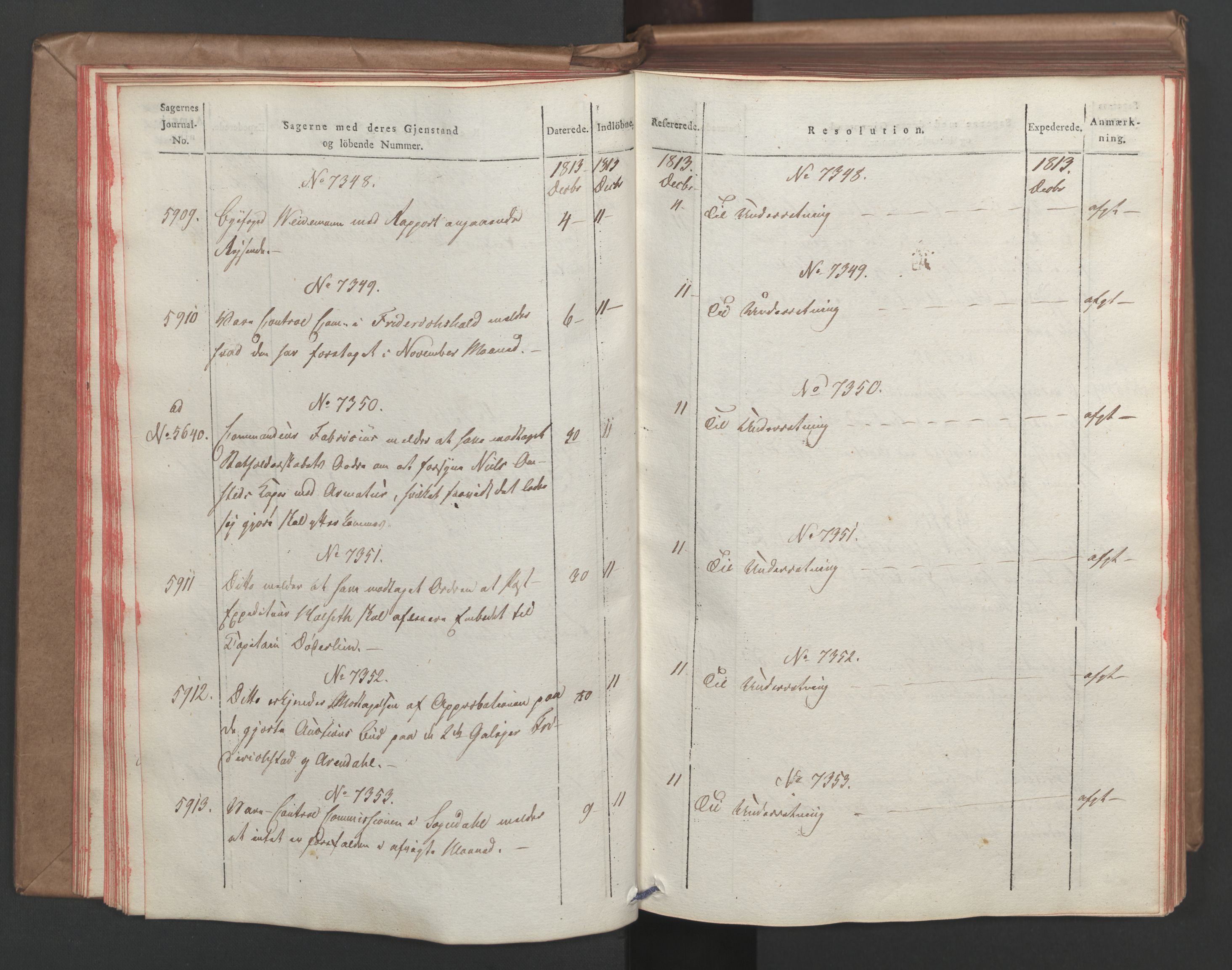 Stattholderembetet 1810-1814, 1. kontor (Kontor A), AV/RA-EA-2872/Ab/L0008: Referatprotokoll,  j.nr. 5846-6405,  l.nr. 7275-7924, 1813-1814, p. 26