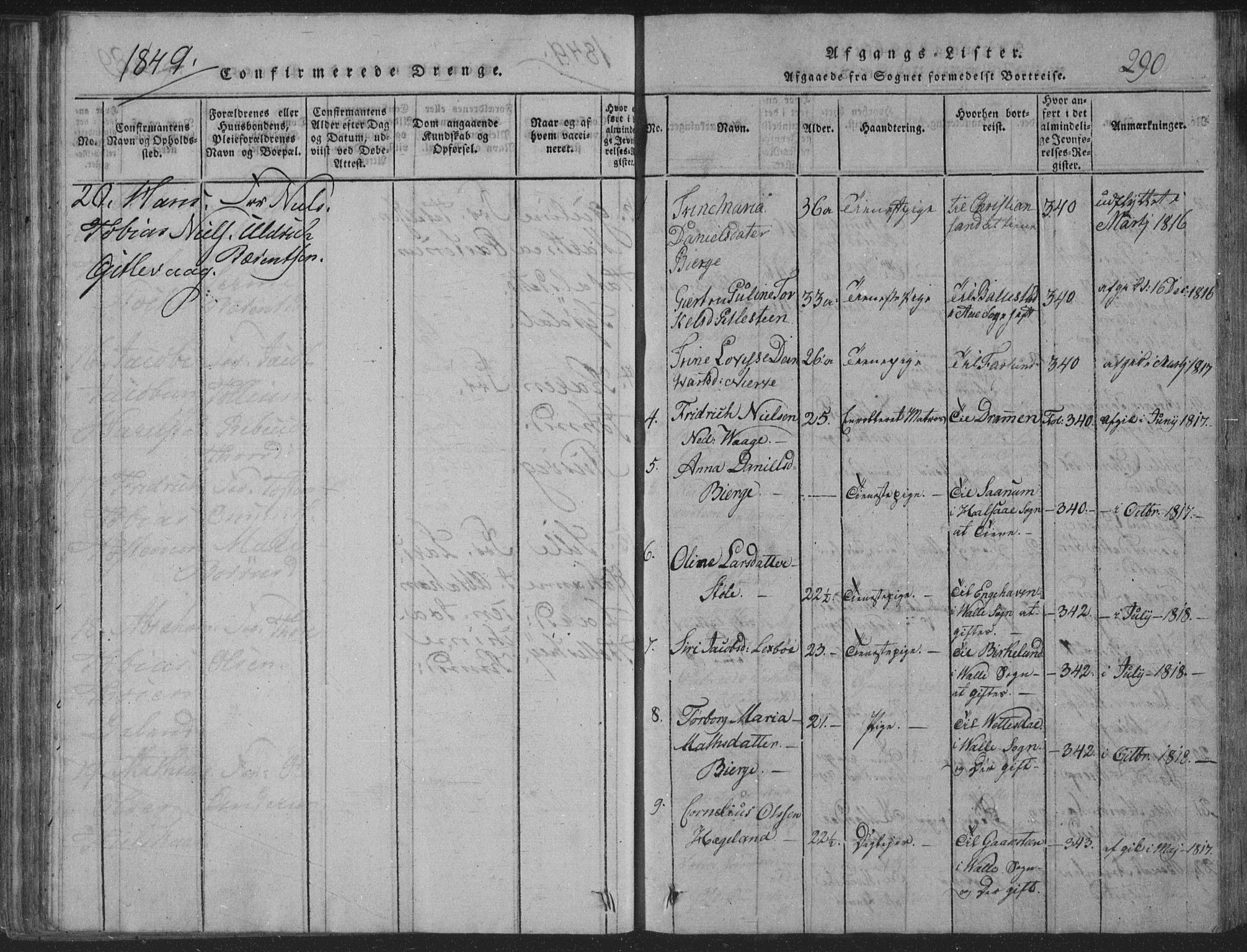 Sør-Audnedal sokneprestkontor, SAK/1111-0039/F/Fb/Fba/L0001: Parish register (copy) no. B 1, 1815-1850, p. 290