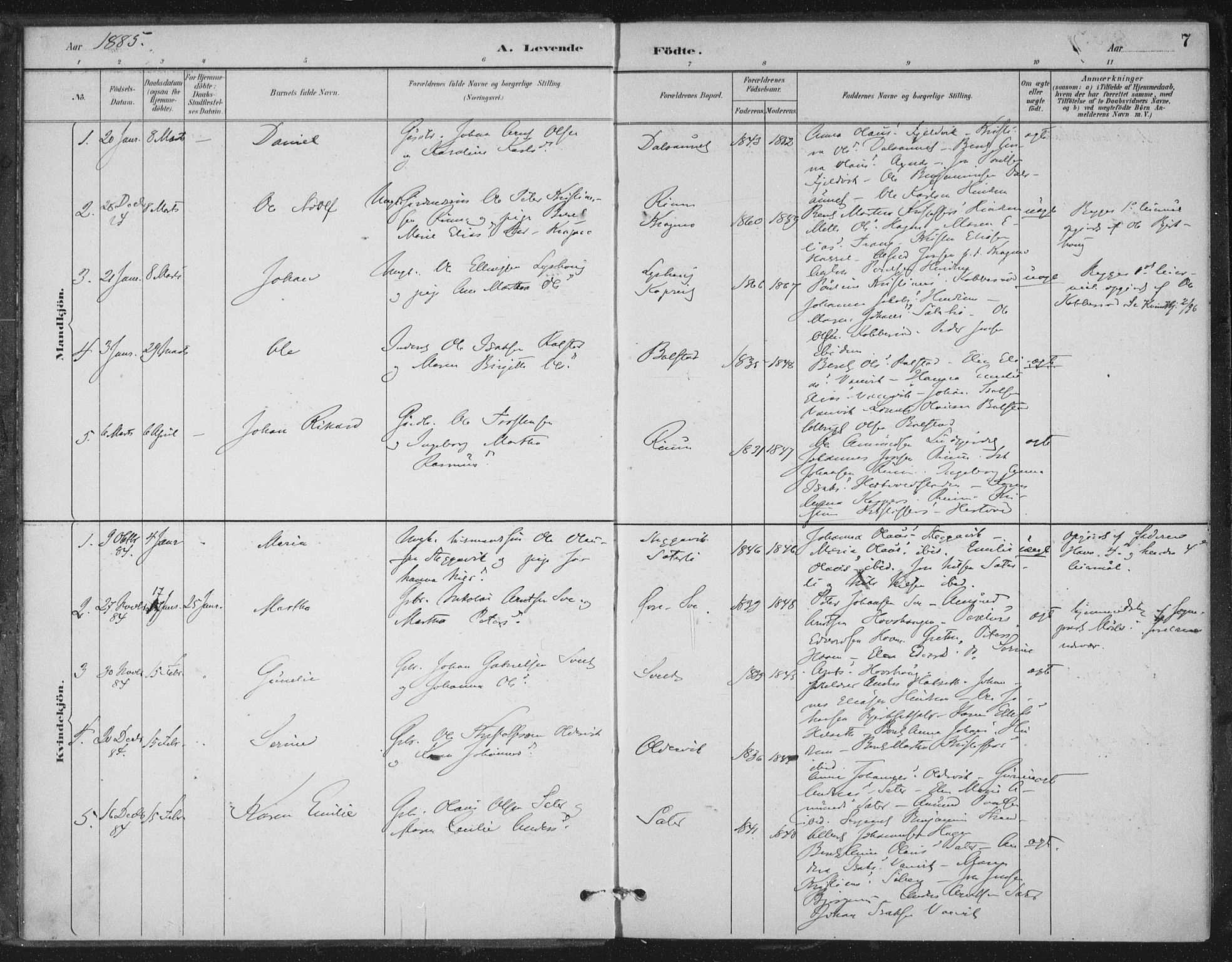 Ministerialprotokoller, klokkerbøker og fødselsregistre - Nord-Trøndelag, SAT/A-1458/702/L0023: Parish register (official) no. 702A01, 1883-1897, p. 7